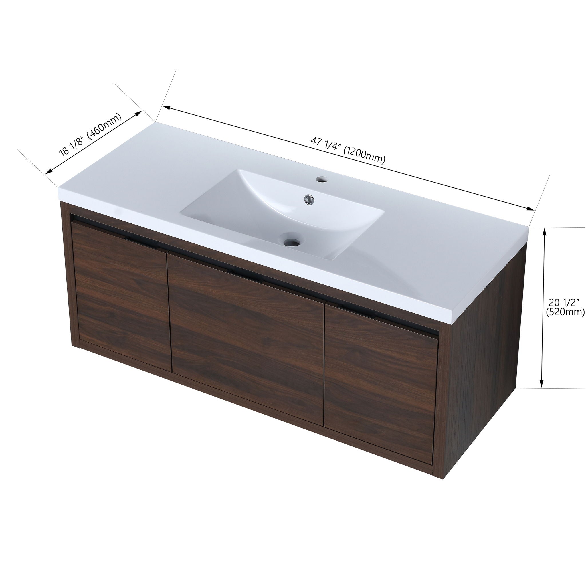 Floating 48" Bathroom Vanity With Resin Sink And Soft Close Doors California Plywood - California Walnut
