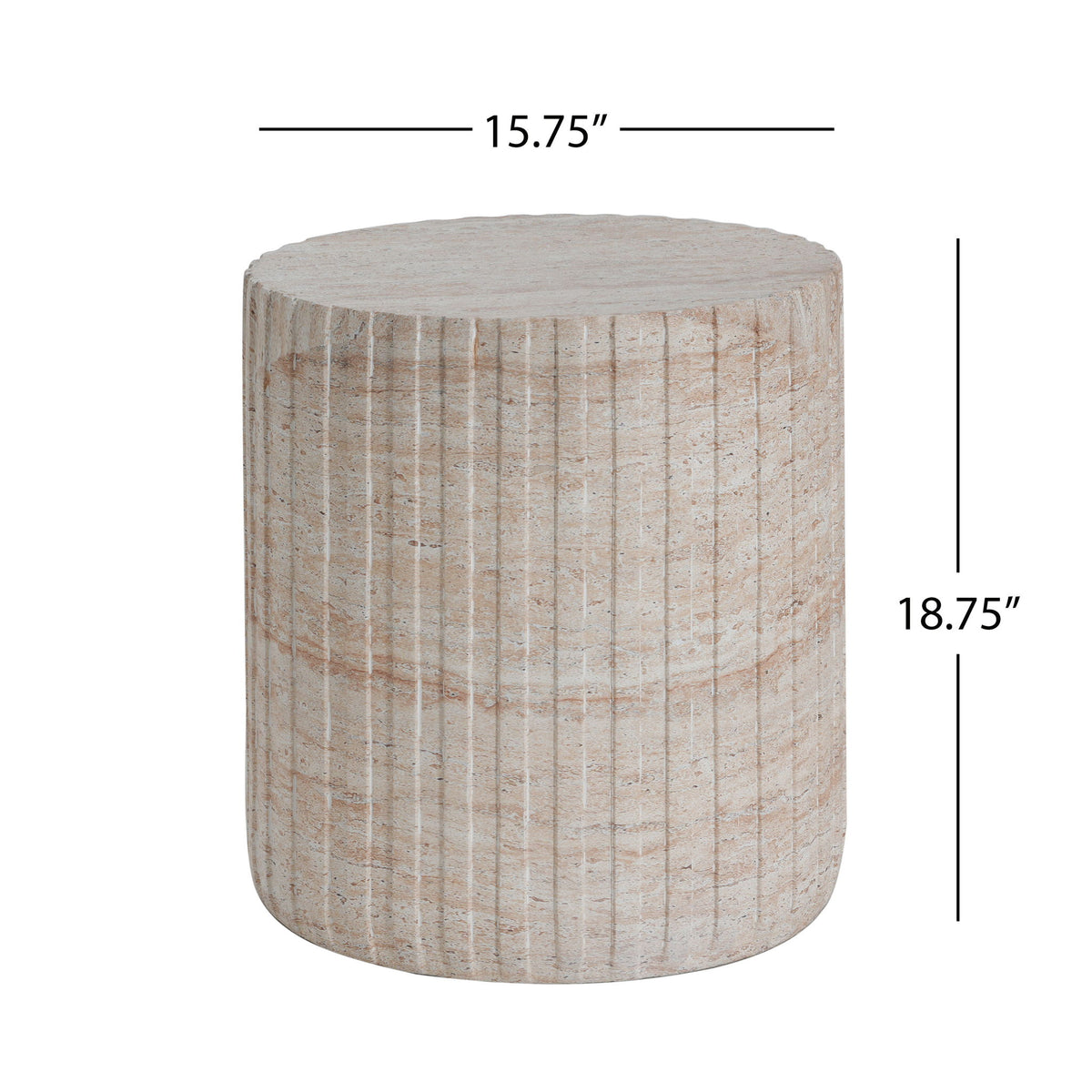 Elegant Outdoor / Indoor Lightweight Concrete Side Table With Travertine - Beige