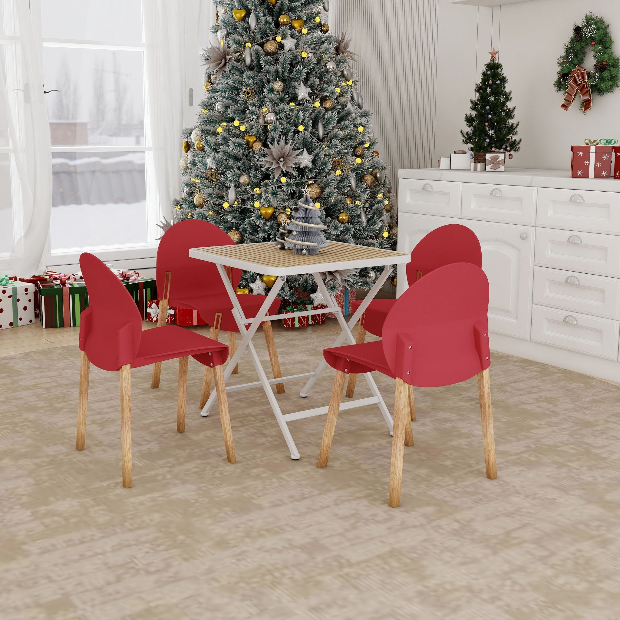 4 Piece Set Of Single Chairs With A Folding Square Table