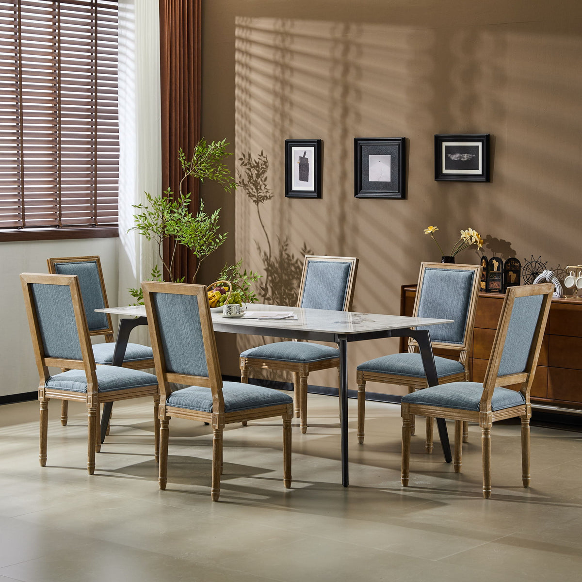 French Country Style Dining Chair With Upholstered Seating And Fluted Legs