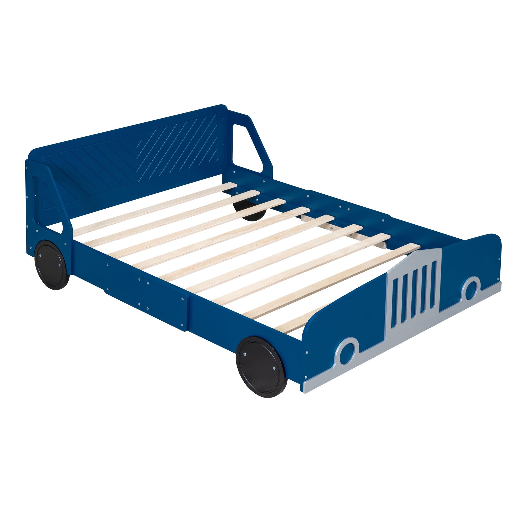Full Size Car-Shaped Platform Bed & Wheels - Blue