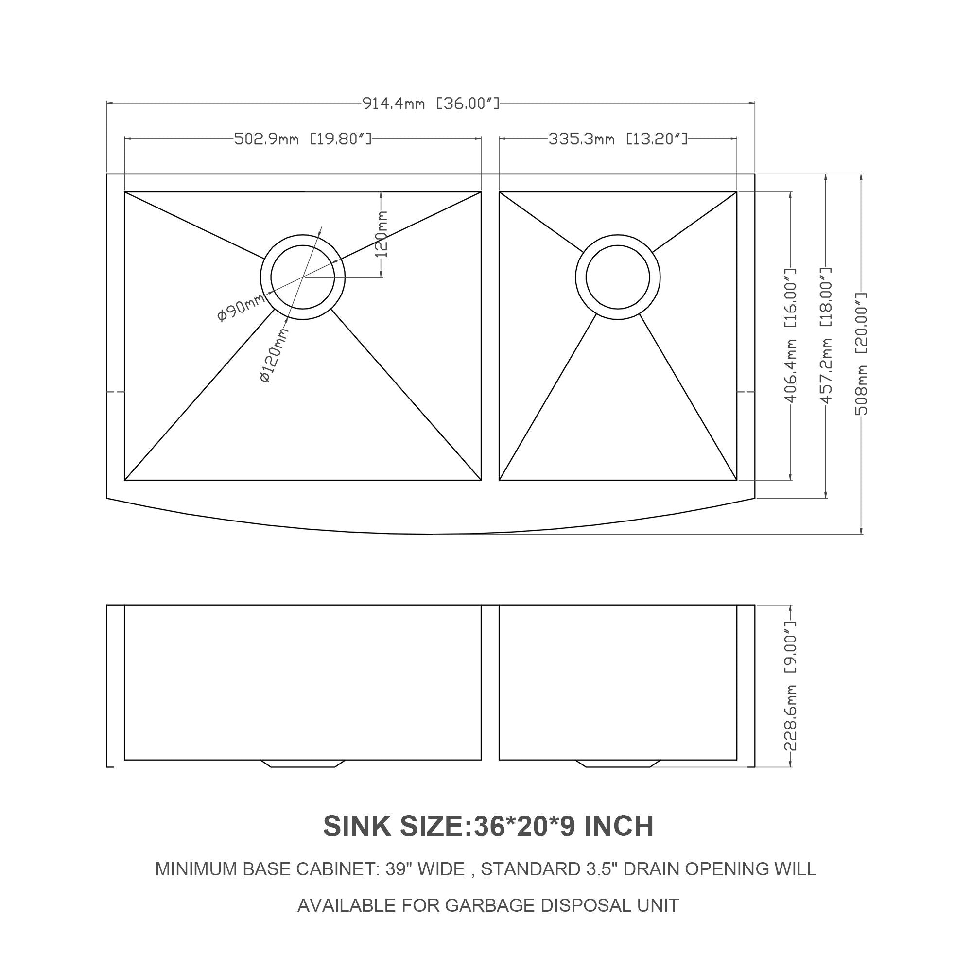 Farmhouse Sink With Double Bowl, 60 / 40