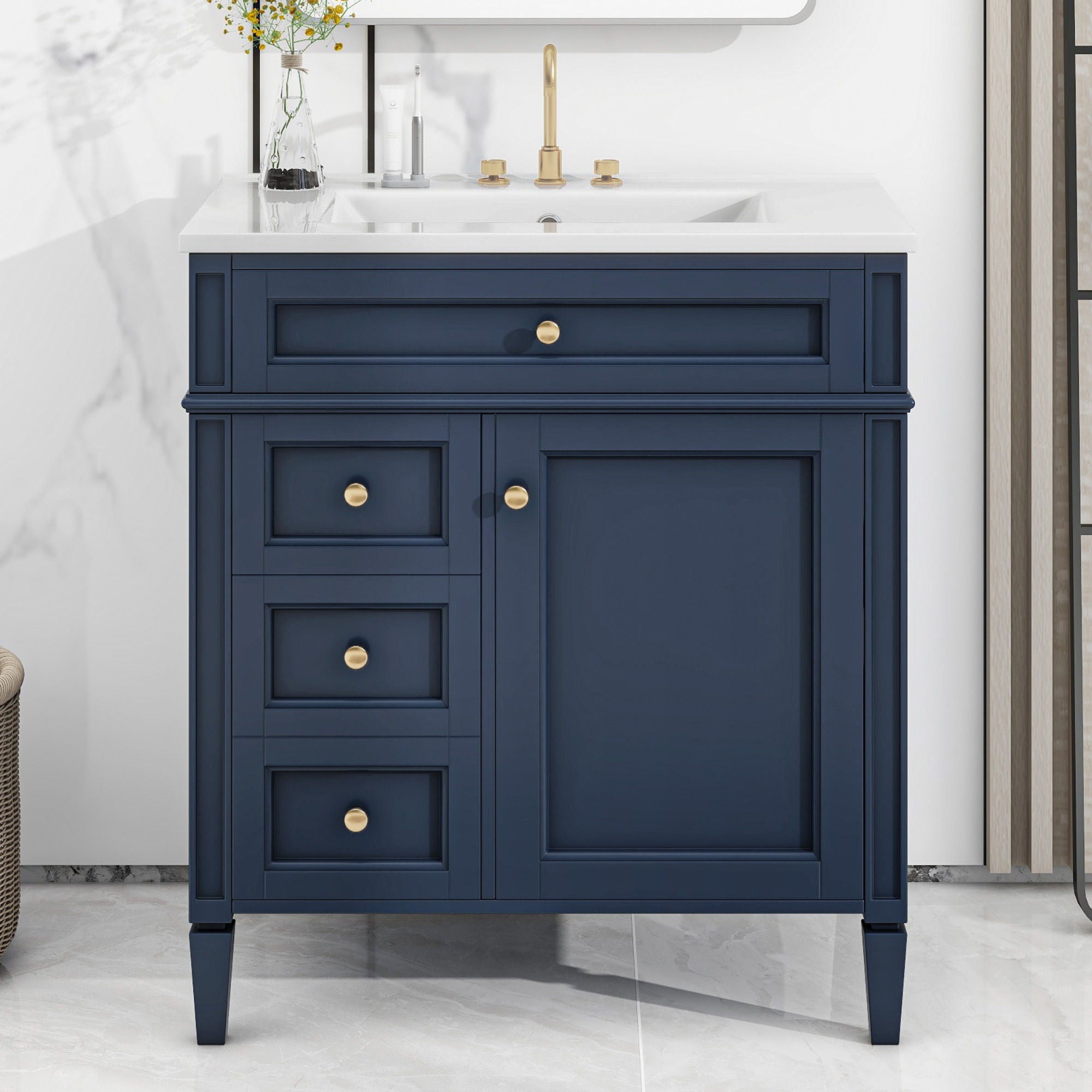 Bathroom Vanity With Top Sink, Storage Cabinet With 2 Drawers, Tip Out Drawer