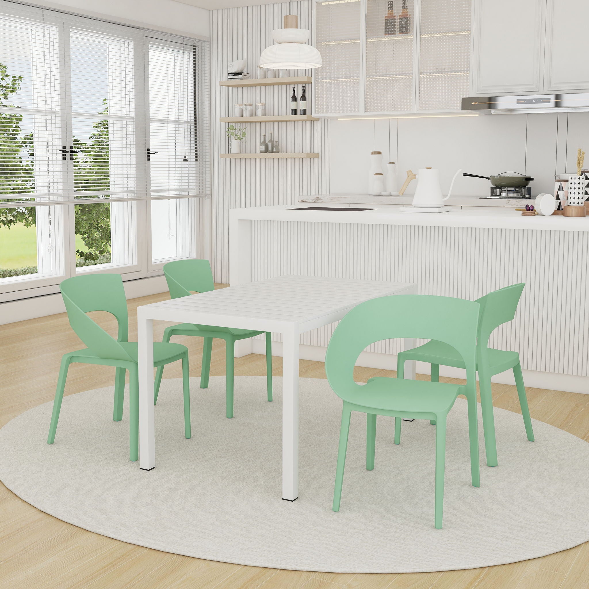 4 Piece Set Of Modern Designed Single Chairs With Long Table