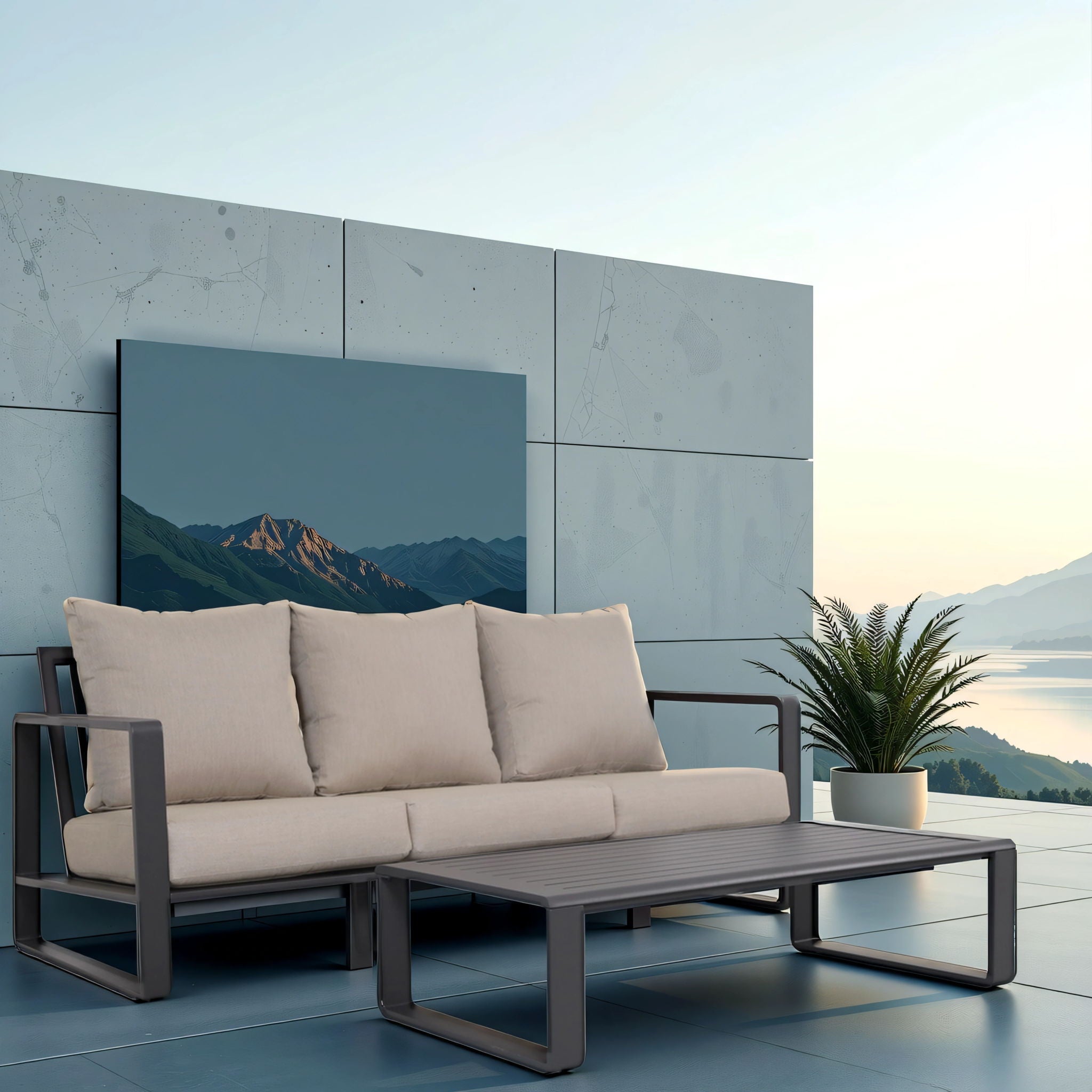 3 Seat Sofa With Rectangular Coffee Table, Cushions Tino Tino - Beige