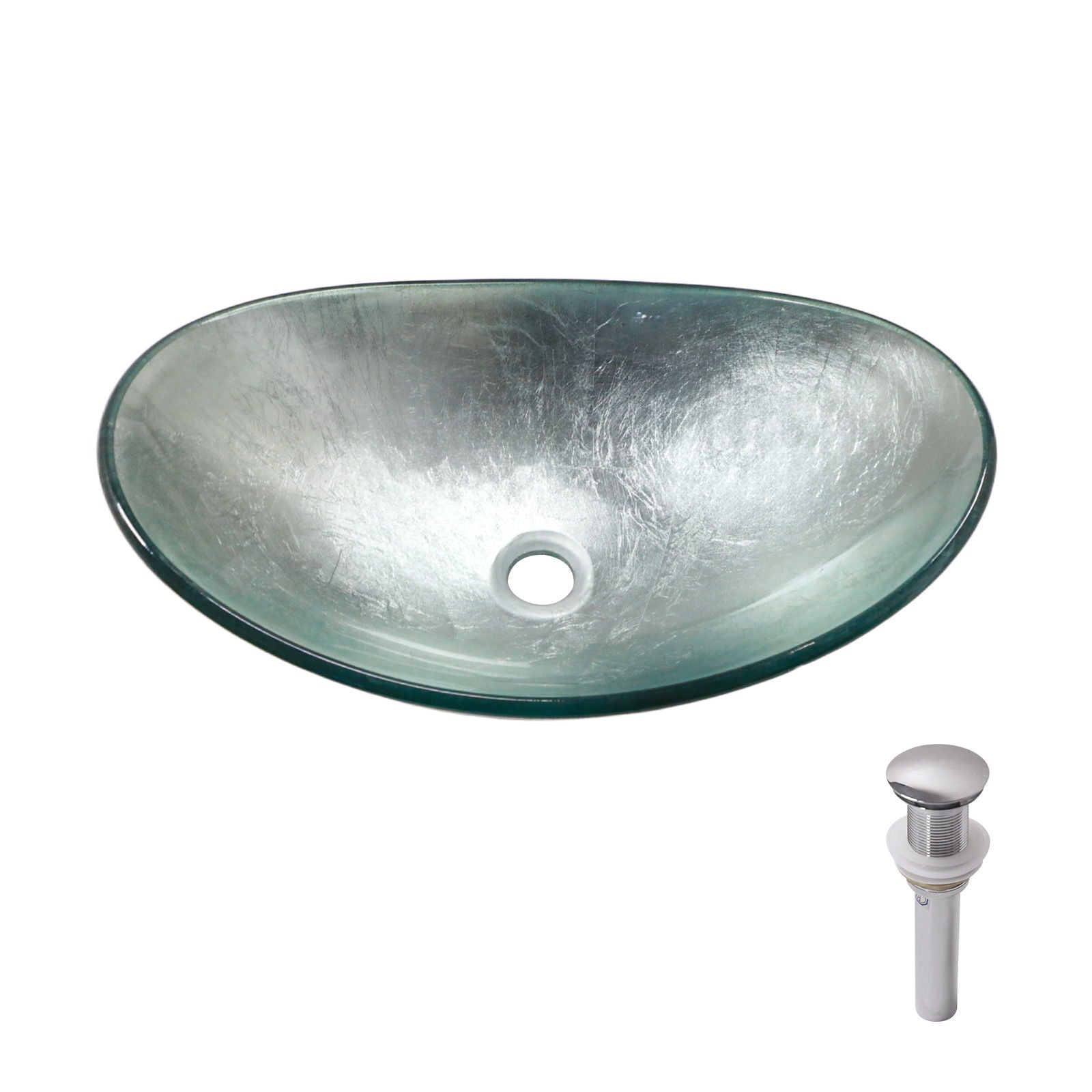 Tempered Glass Vessel Sink With Boat Shape Pop-Up Drain