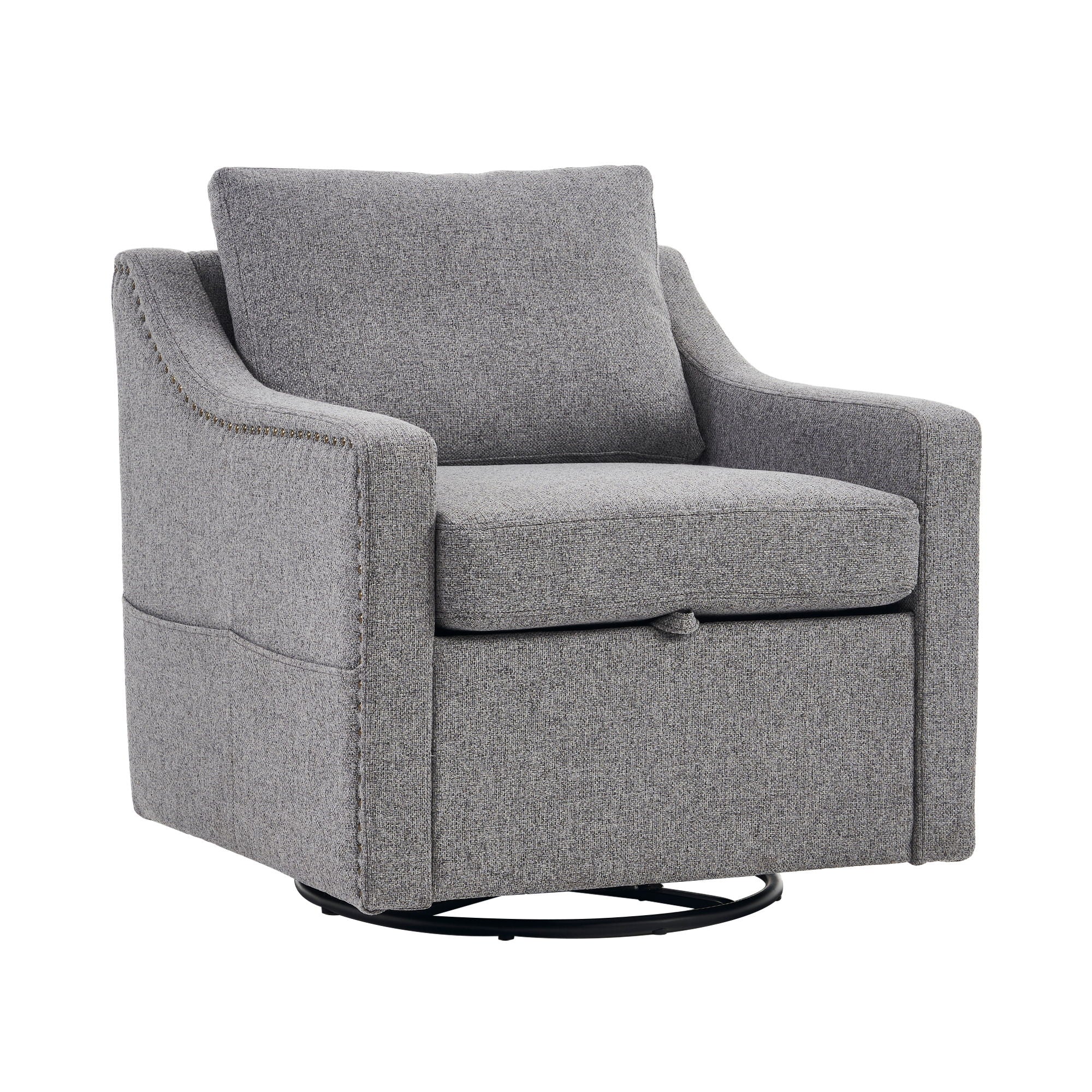 Linen Fabric 360° Swivel Accent Chair With Upholstered Back Pillow And Rivet Armrest
