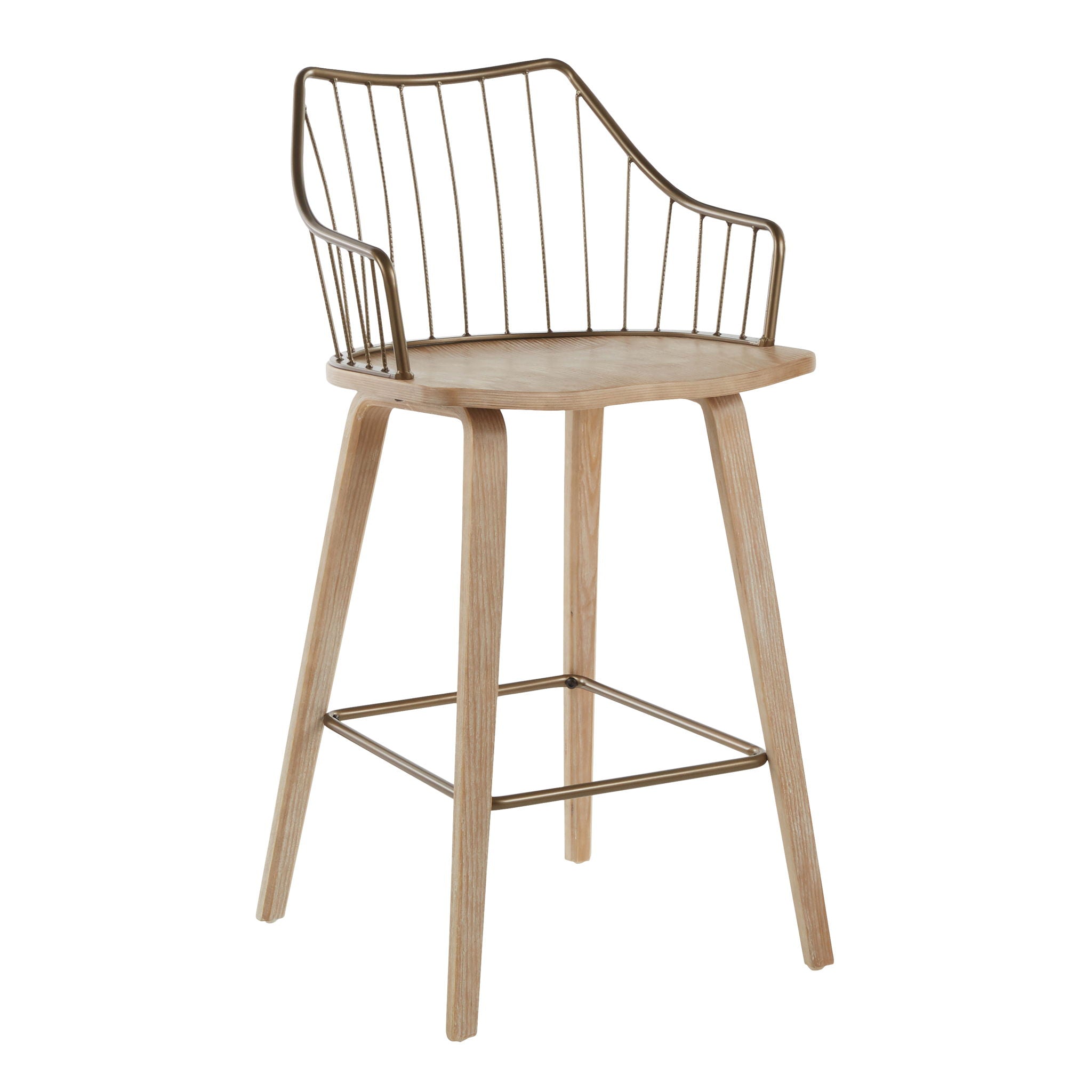Winston - Farmhouse Counter Stool - White Washed / Antique Copper