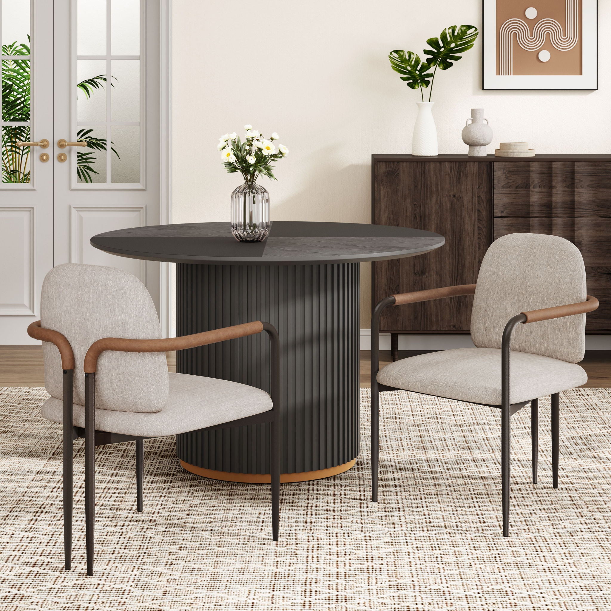 Modern Dining Chair Set With Durable Iron Frame And Comfortable Fabric Upholstery