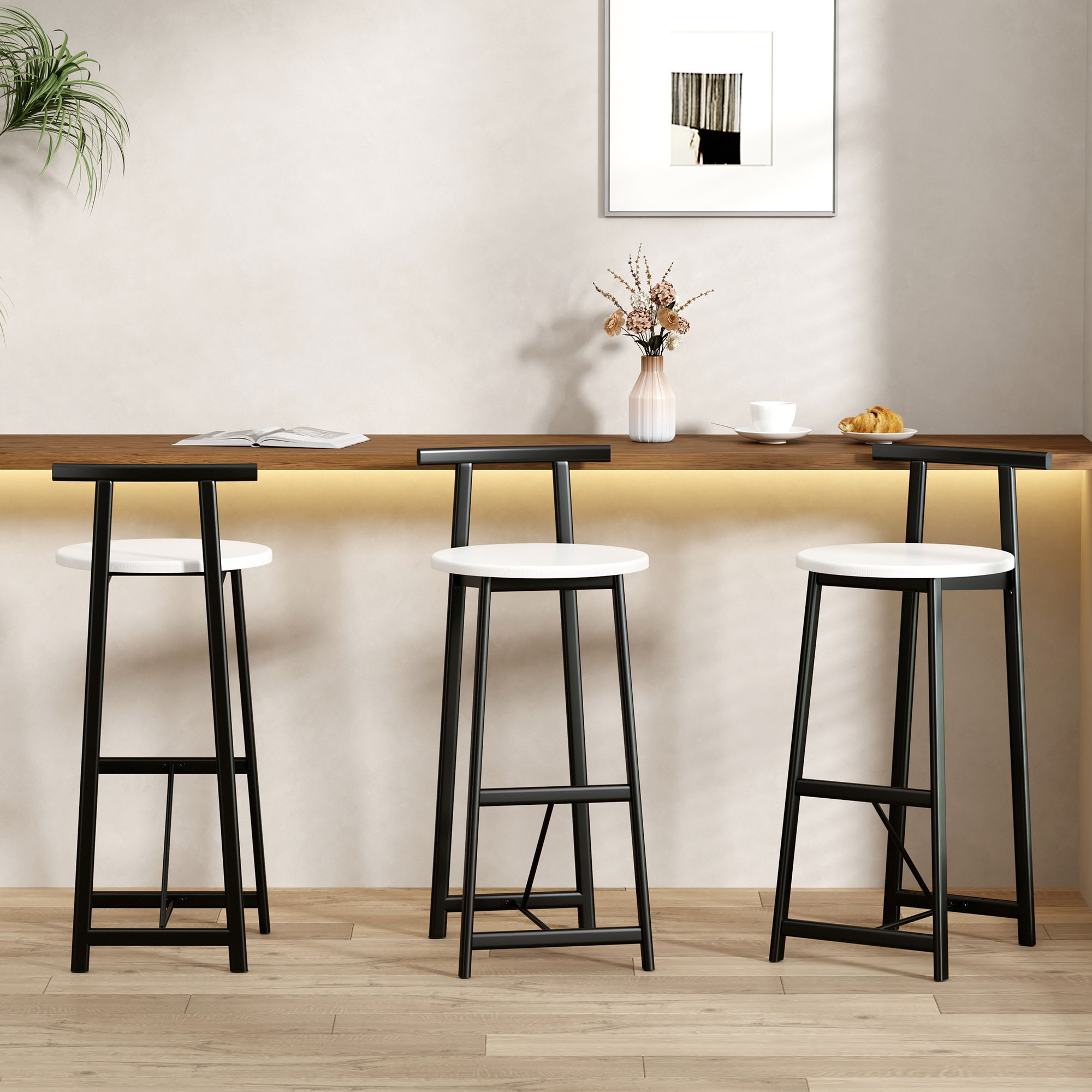Modern Bar Stools With Backrest For Kitchen (Set of 3)