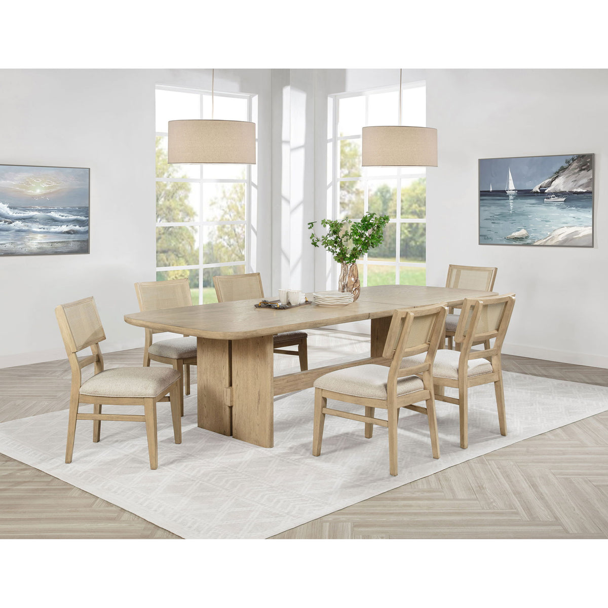 7 Piece Rectangular Dining Table Set With Chair - Oak