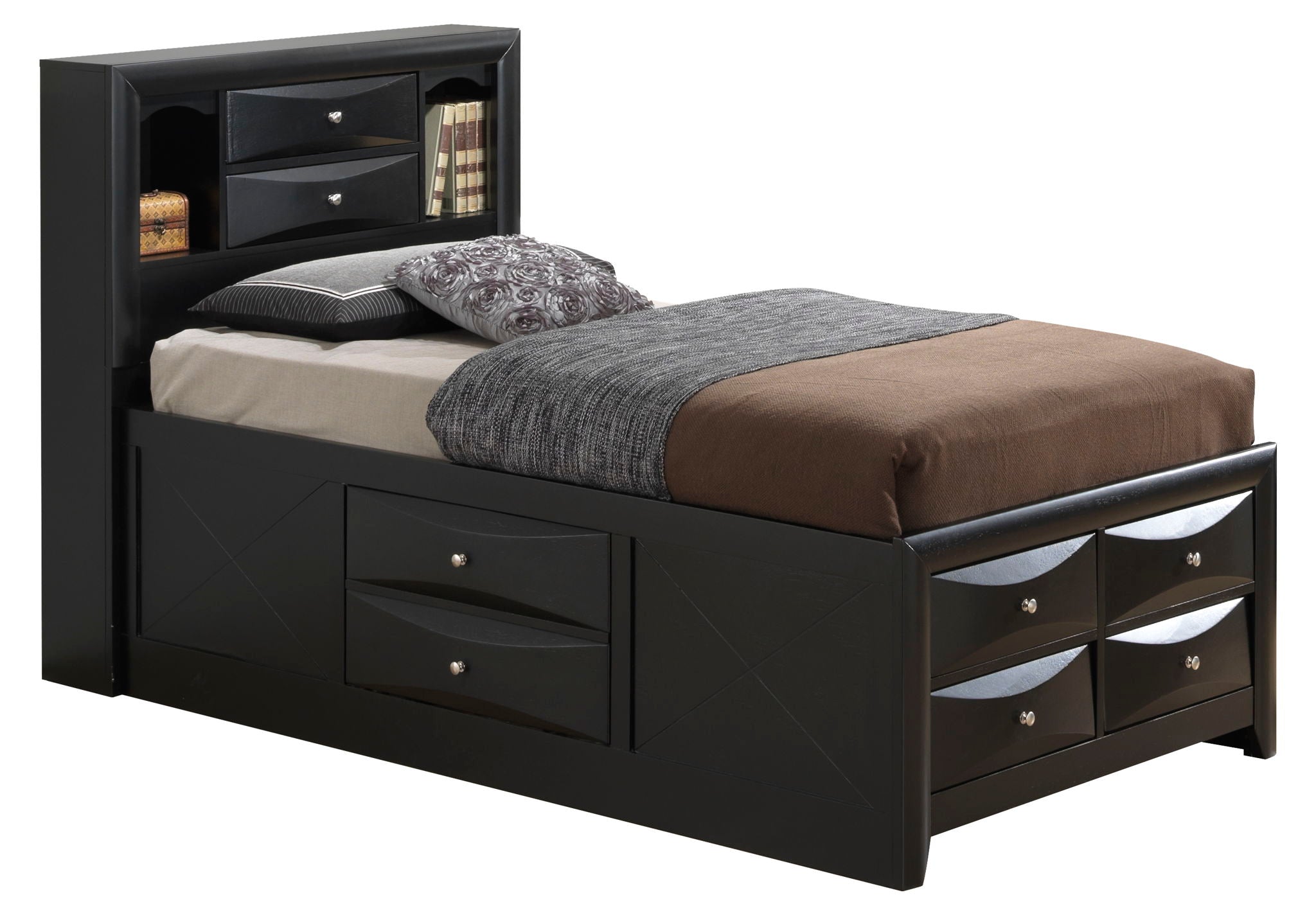 Modern Design Storage Bed With Bookcase Headboard