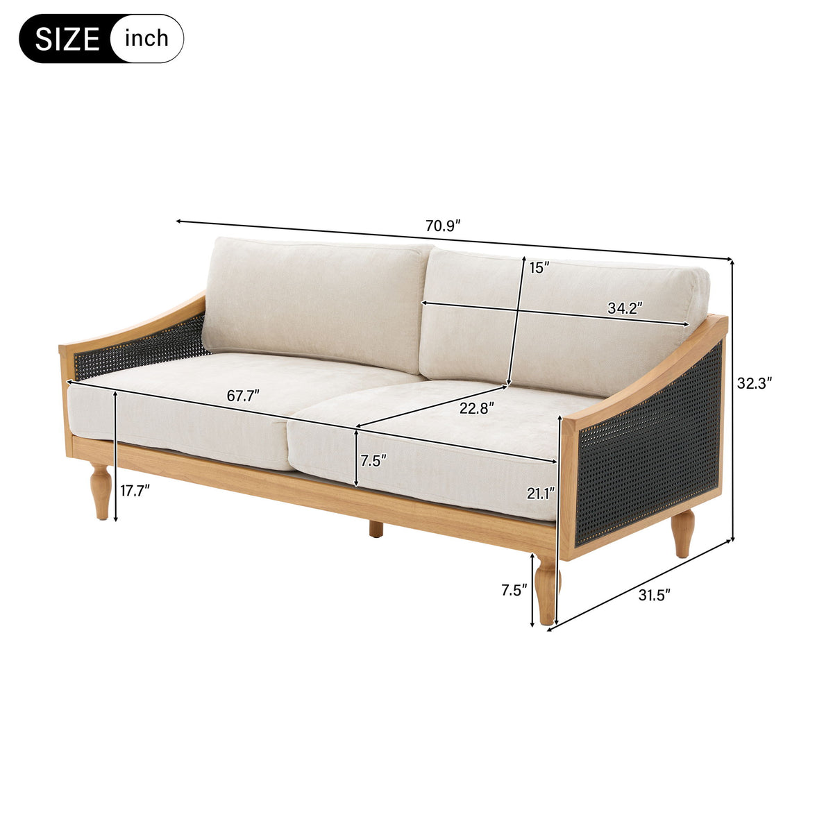Loveseat Sofa With Armrests - Black