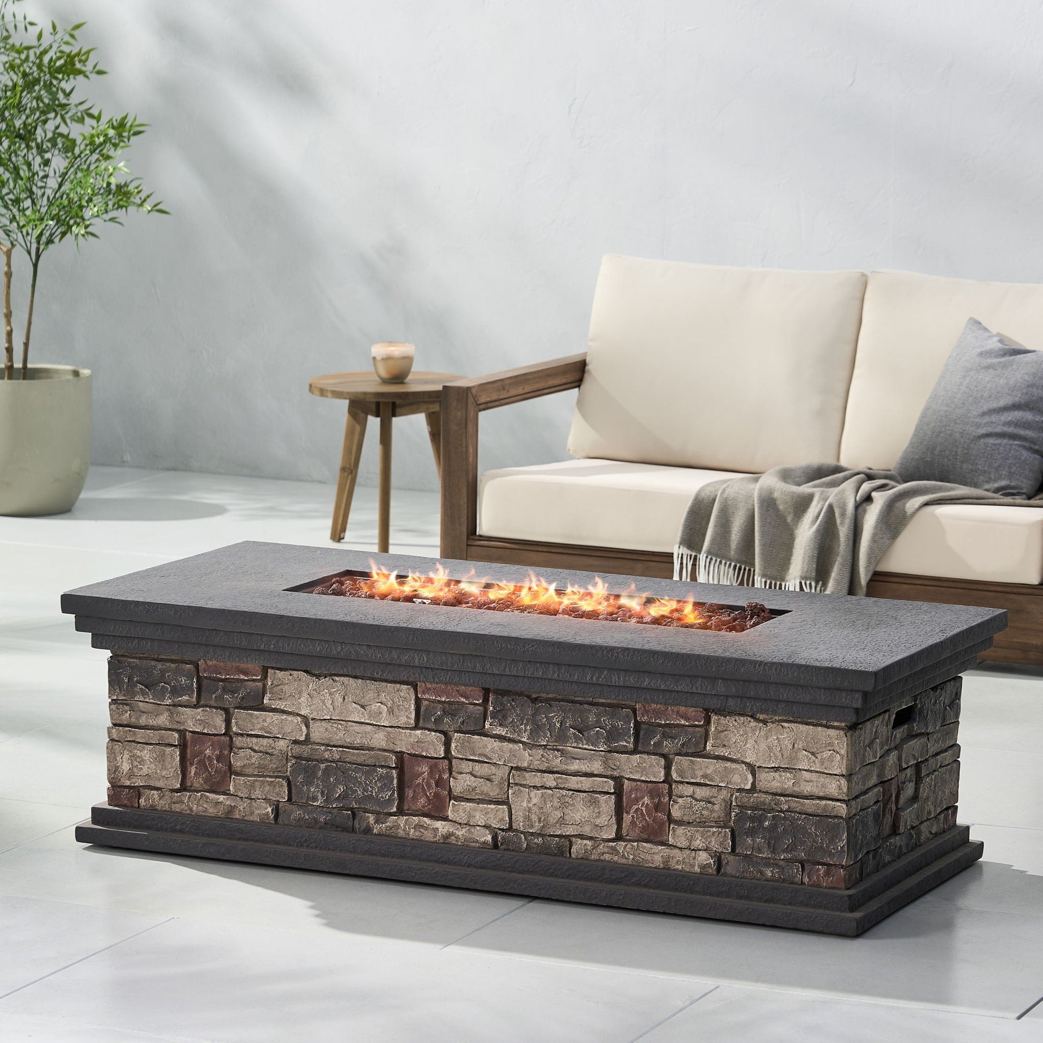 Contemporary Rectangle Fire Pit 50, 000 Btu Magnesium Oxide - Stone Gray