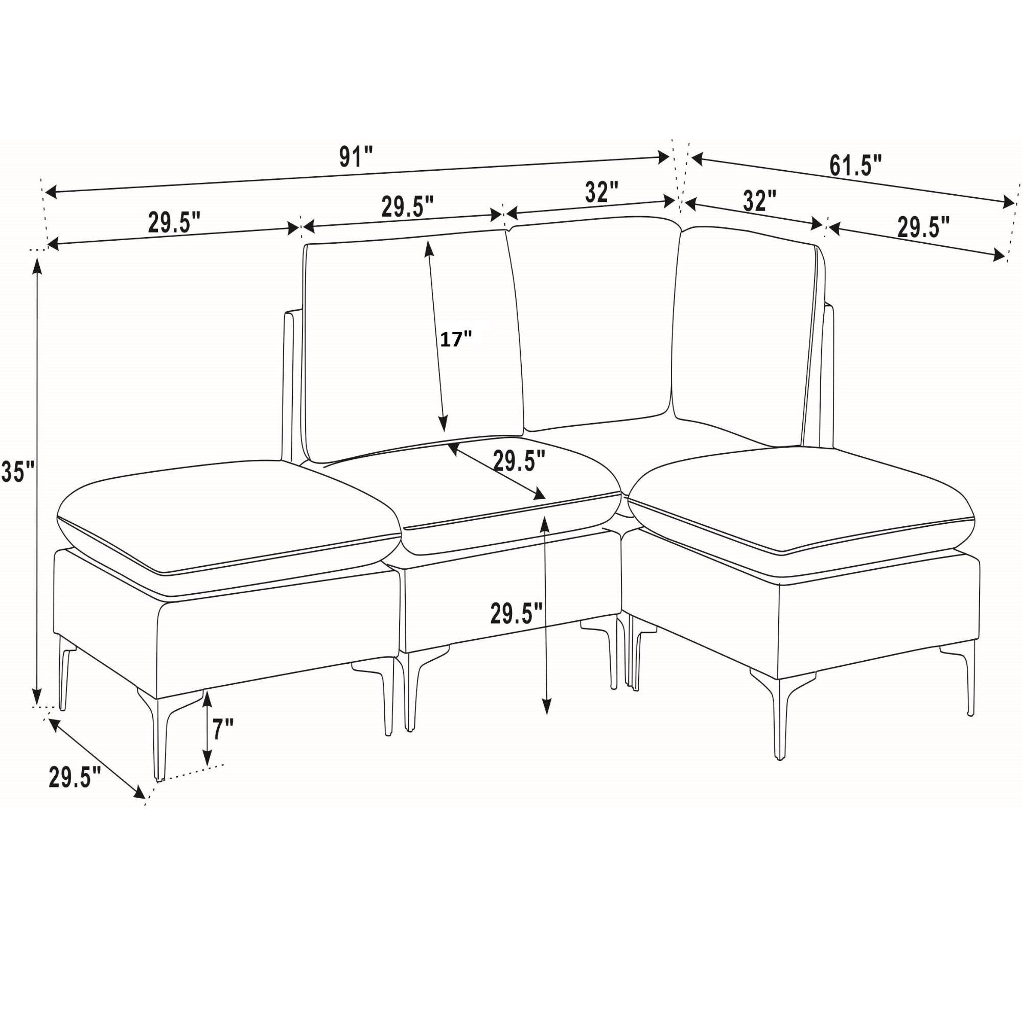 Upholstered Modular Sectional With Tall Legs, Medium Firm Seat