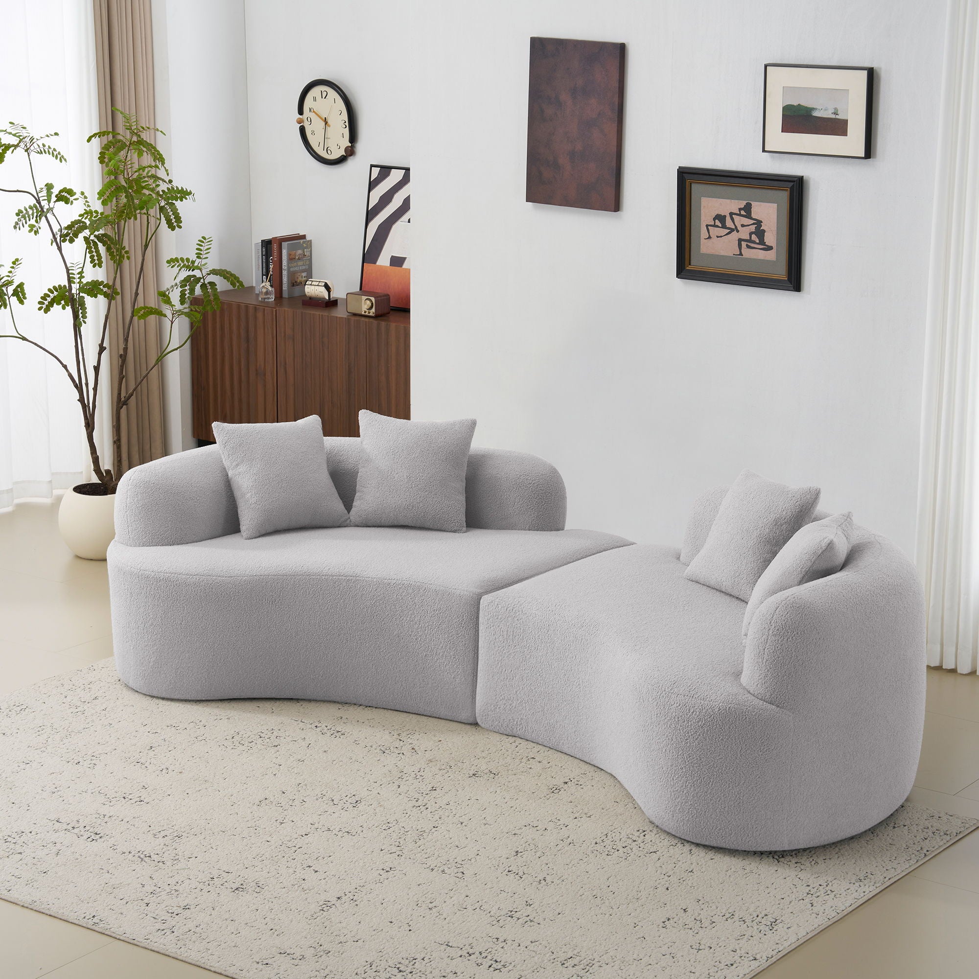 Curved 4 Seater Sofa For Small Spaces - Gray