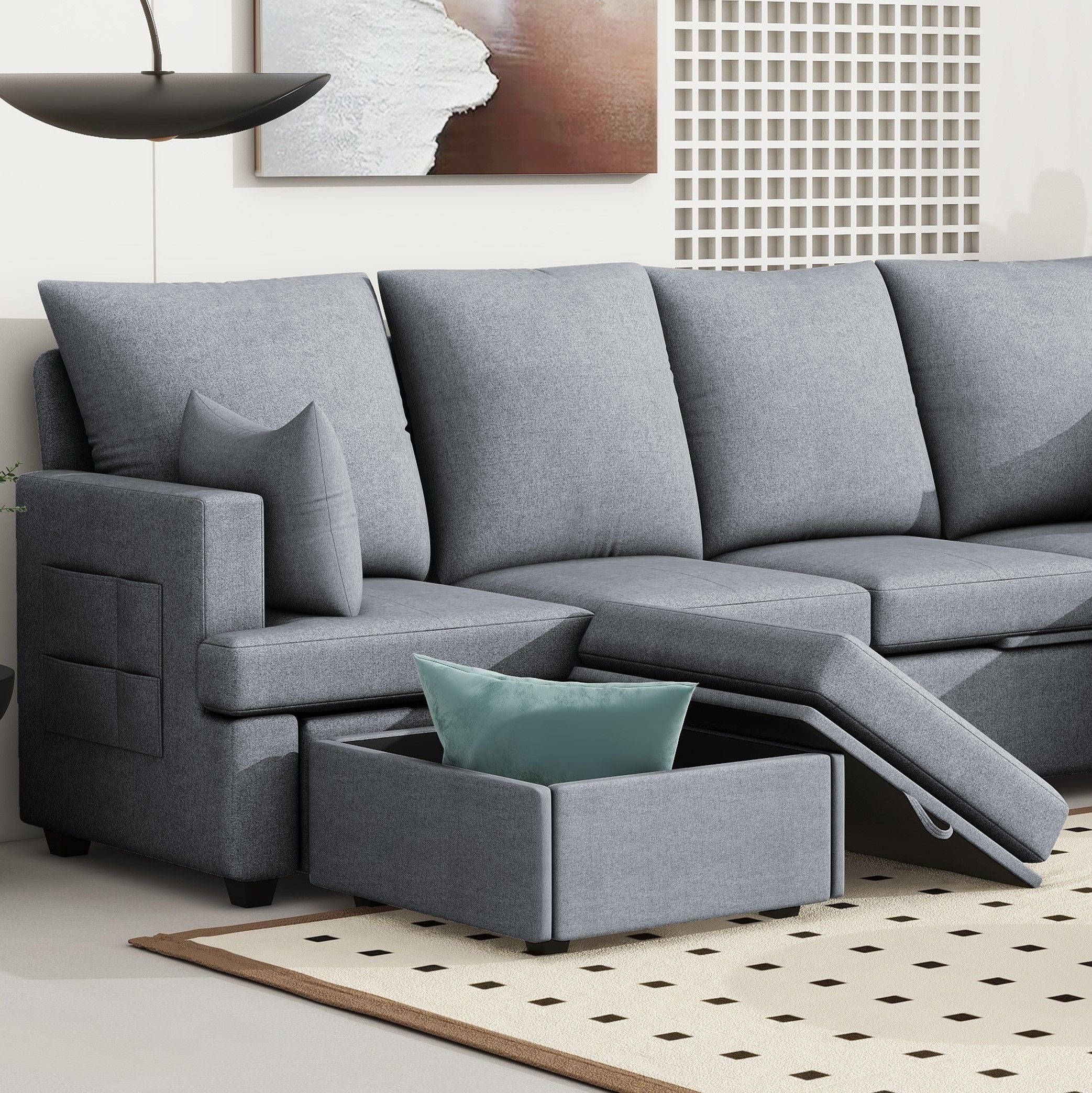 Modern Modular Sofa, 6 Seat Chenile Sectional Couch Set With 2 Pilows Included, Freely Combinable