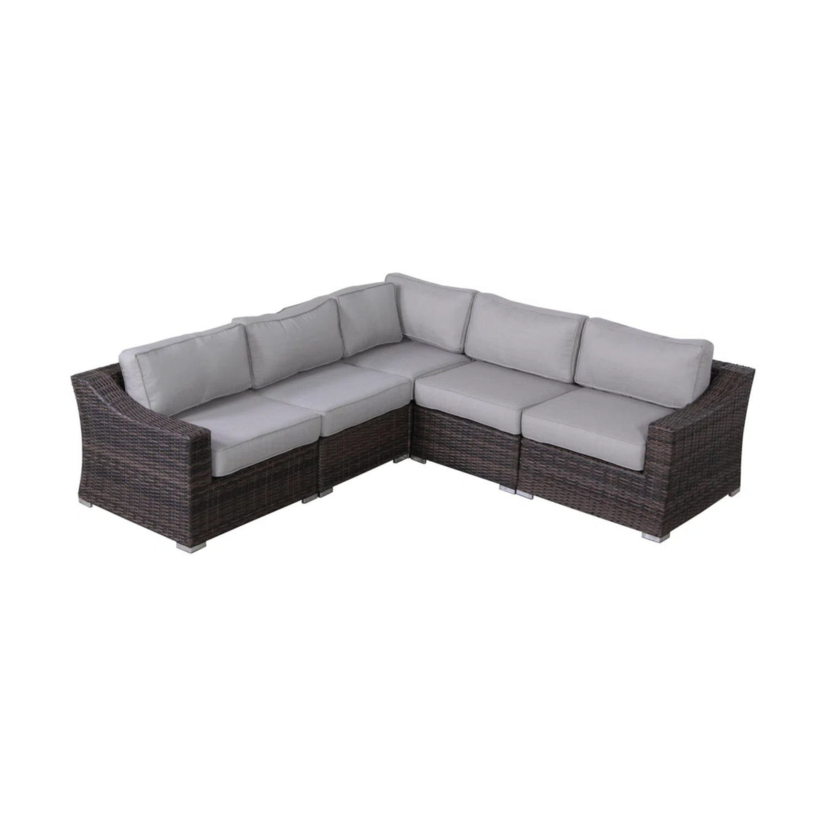 5 Piece Rattan Wicker Sectional Patio Set With Comfortable Cushions - Brown Mix / Gray