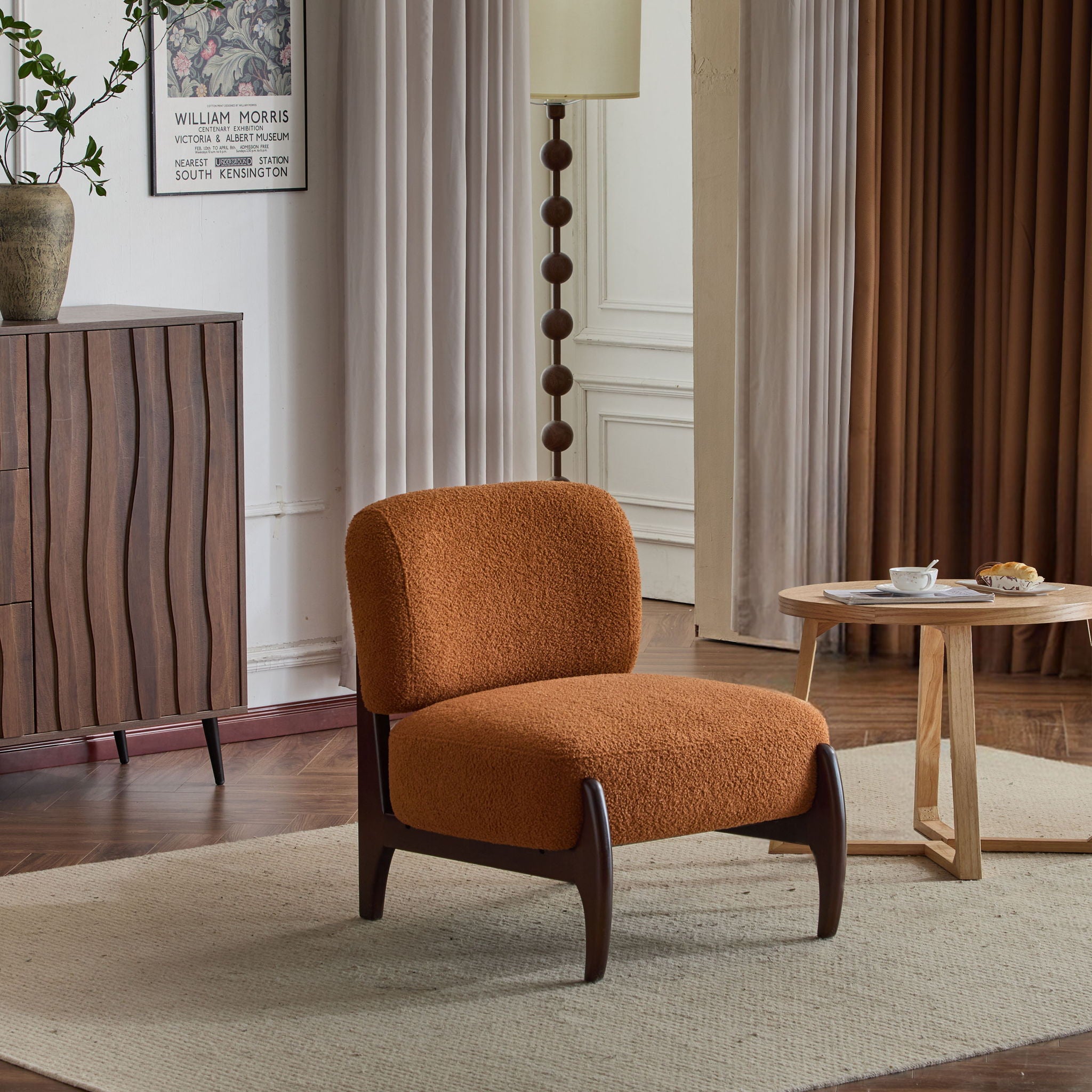 Modern Boucle Lounge Chair With Solid Wood Fram