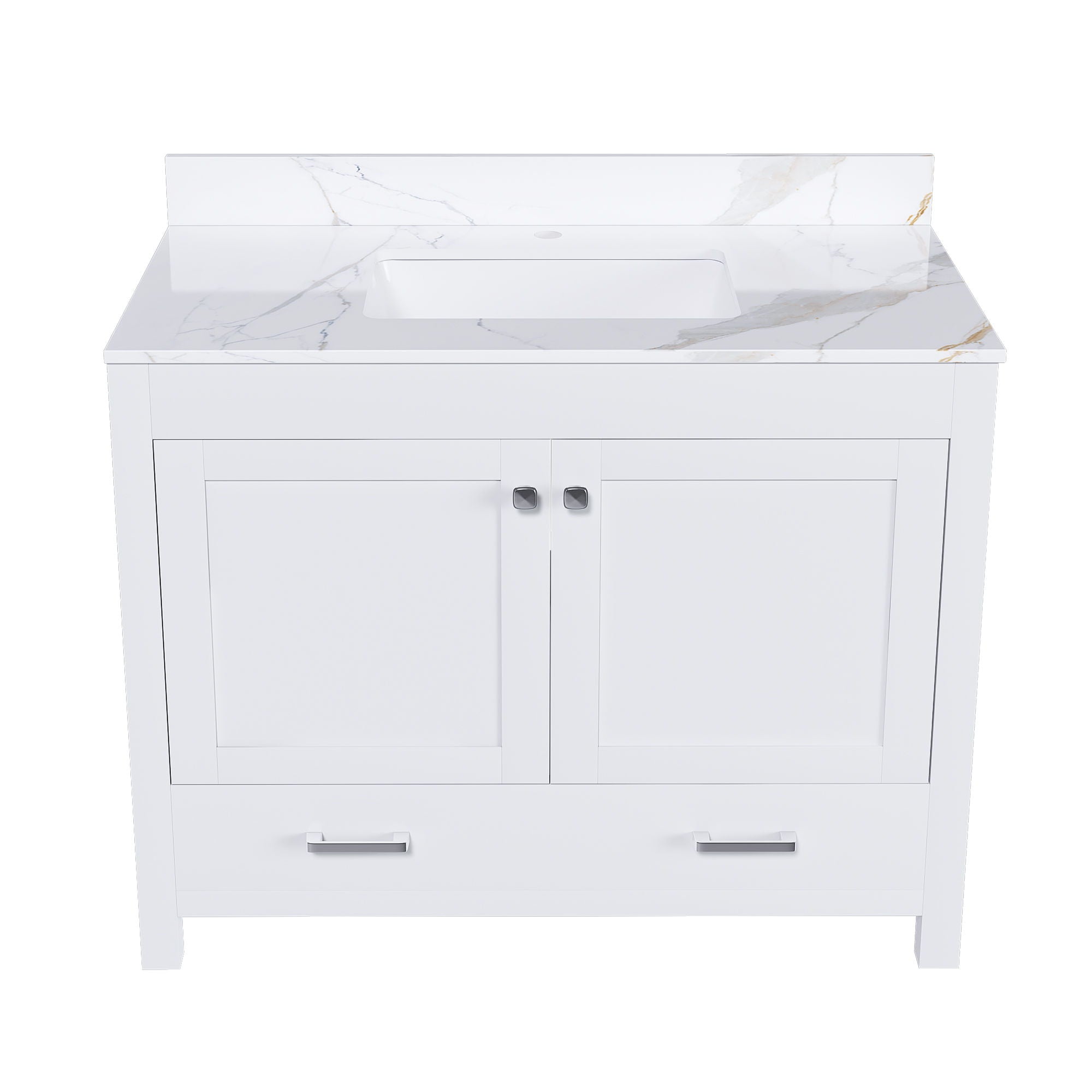 43" Bathroom Vanity, Multi Functional Cabinet, Doors And Drawer - White
