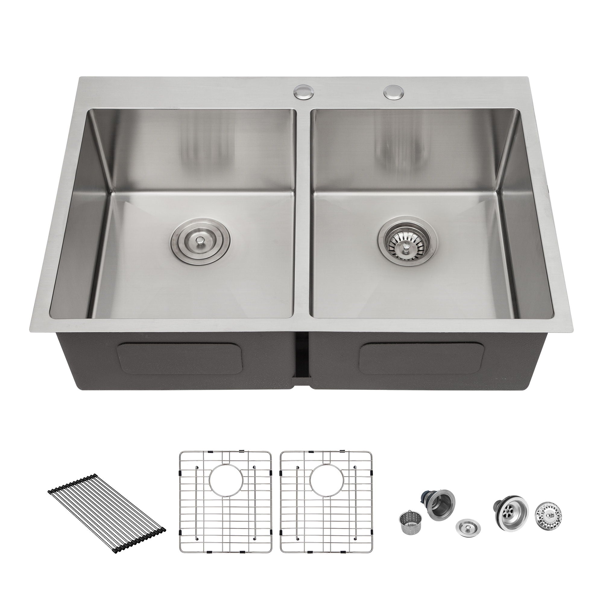 Modern Farmhouse Double Bowl Drop In Sink With 50 / 50 Split Design Stainless Steel - Brushed Nickel