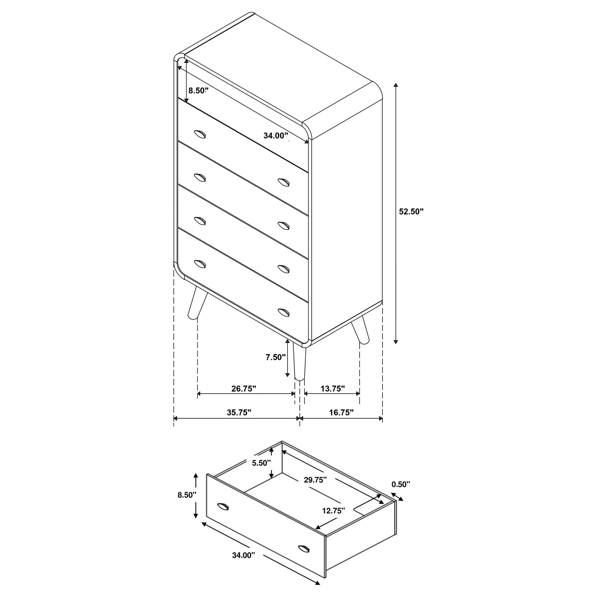 Winston - 5 Drawer Bedroom Chest - Wood