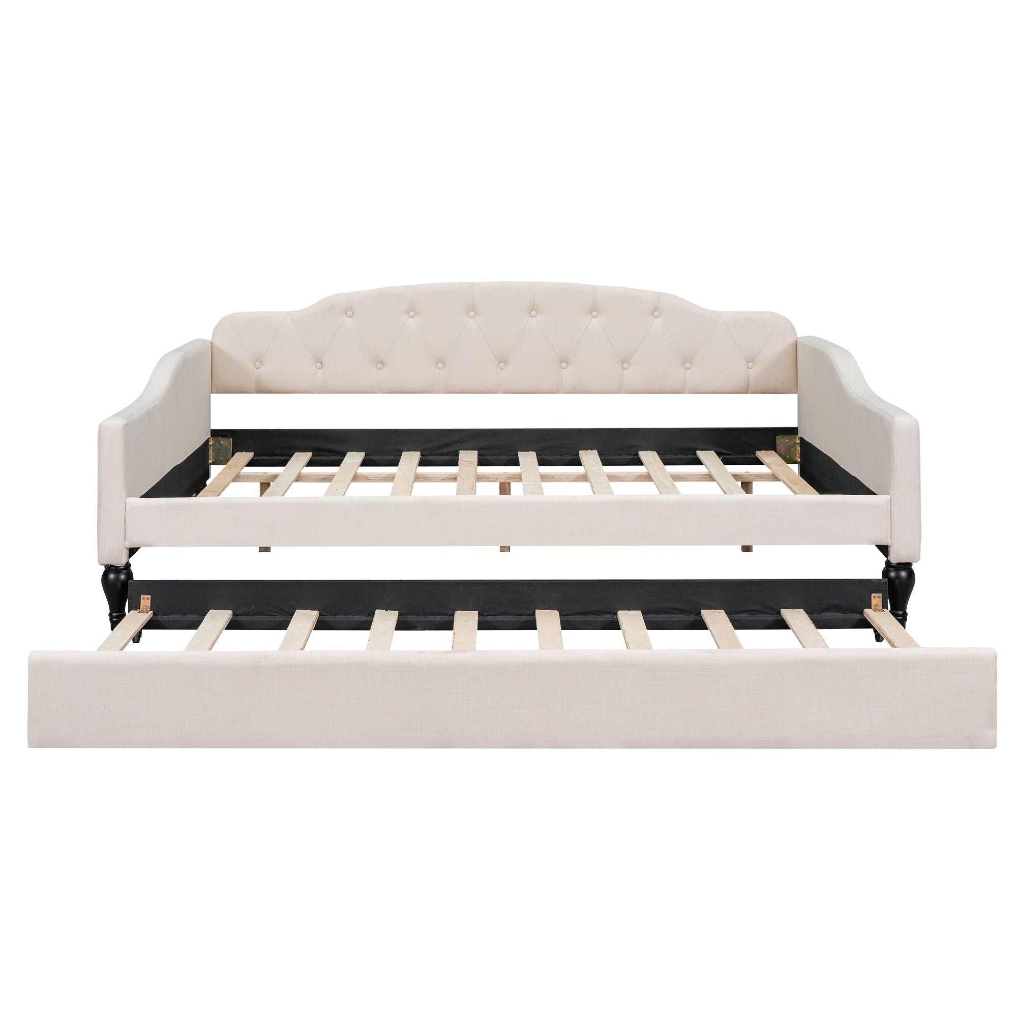 Upholstered Tufted Full Size Daybed With Twin Trundle - Beige