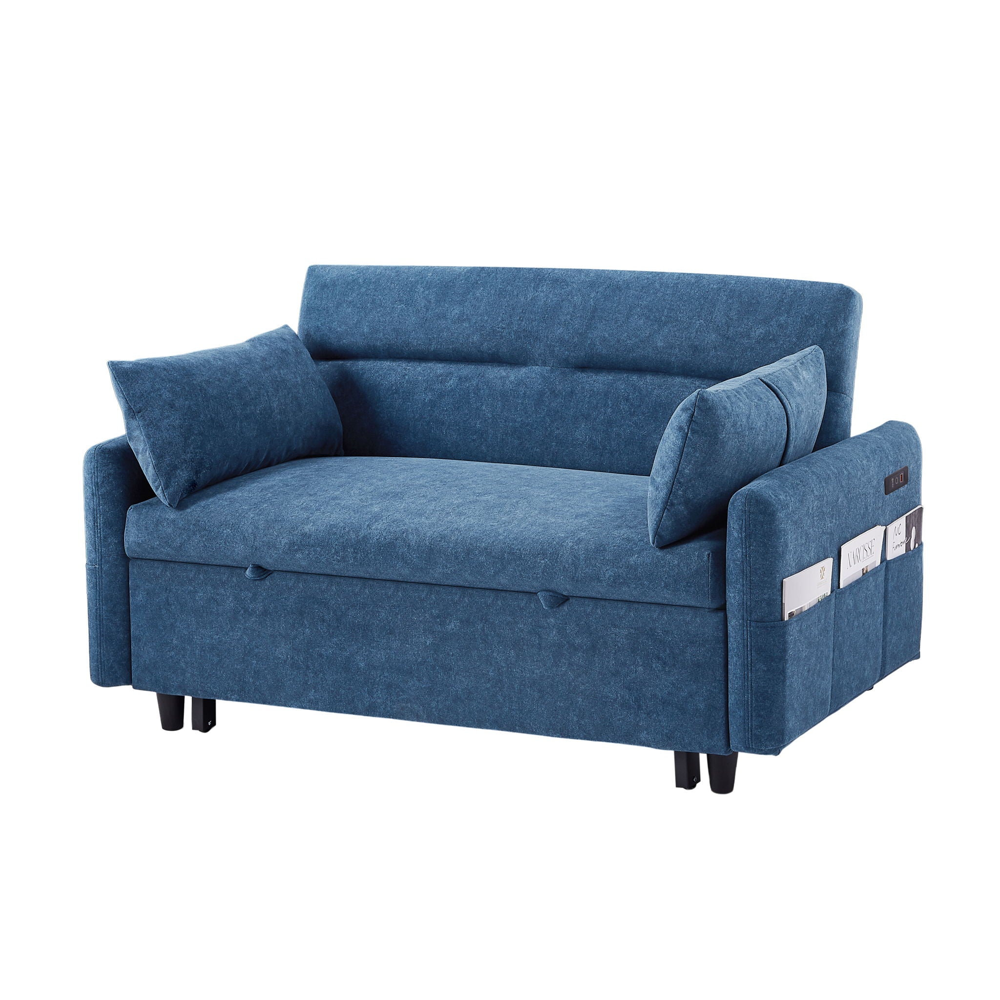 Pull Out Sleep Sofa Bed Loveseats Sofa Couch With Adjsutable Backrest, Storage Pockets, 2 Soft Pillows, USB Ports For Living Room, Bedroom, Apartment, Office