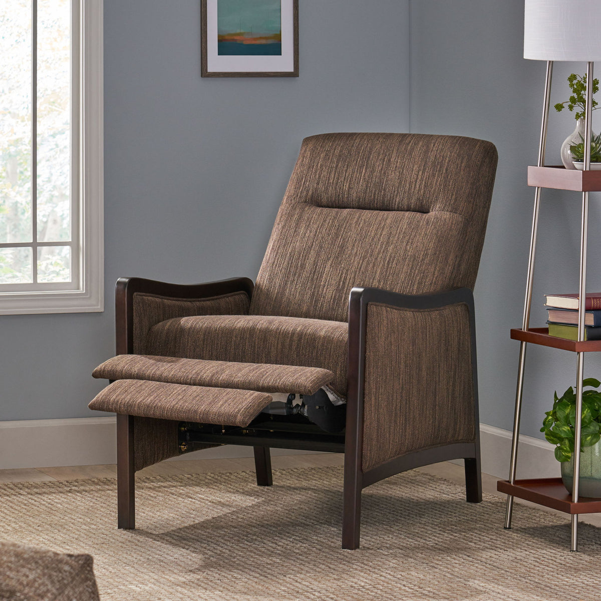 Drury - Contemporary Fabric Upholstered Pushback Recliner - Brown