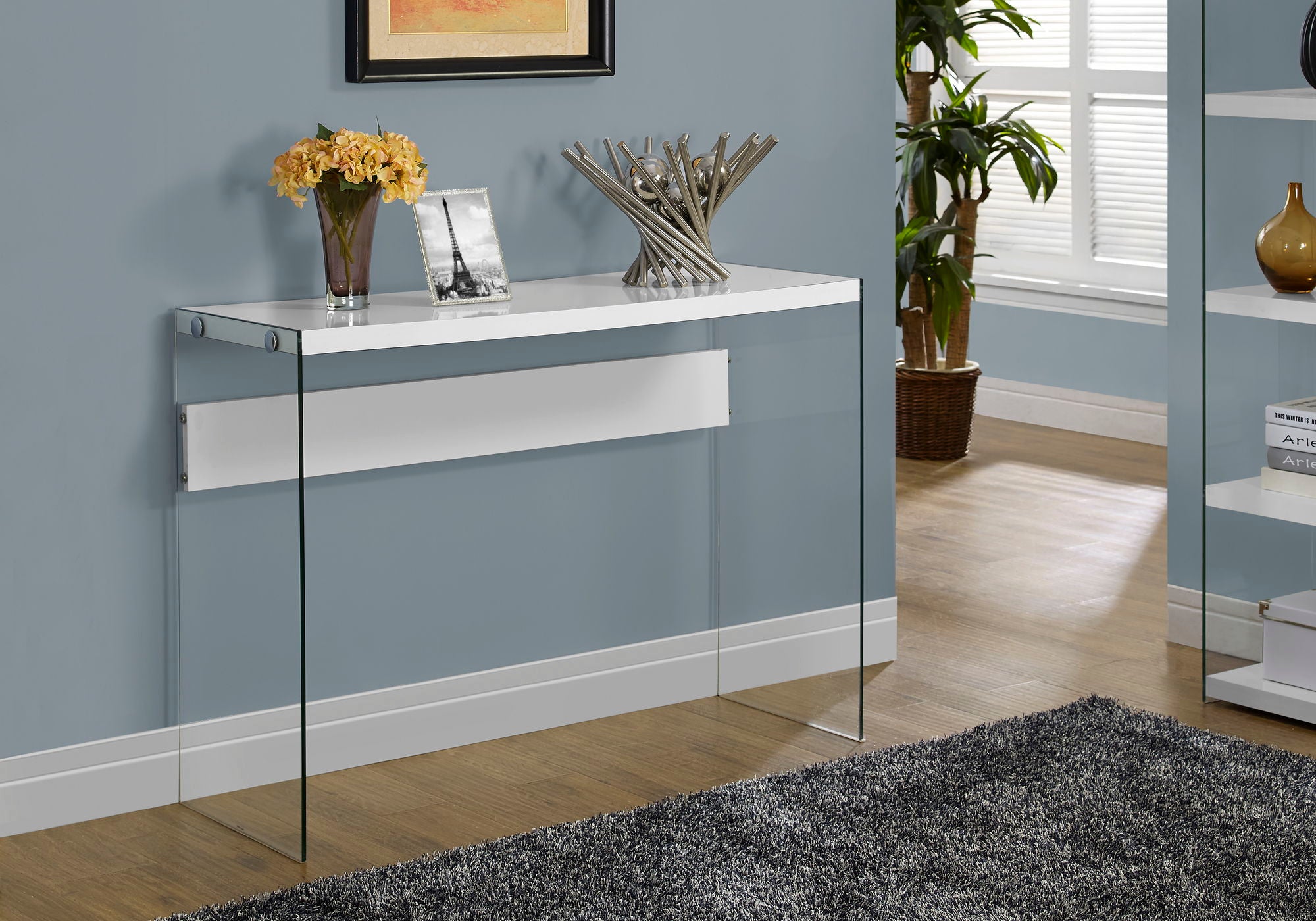 Accent Console Table For Entryway, Glossy Contemporary & Modern - White