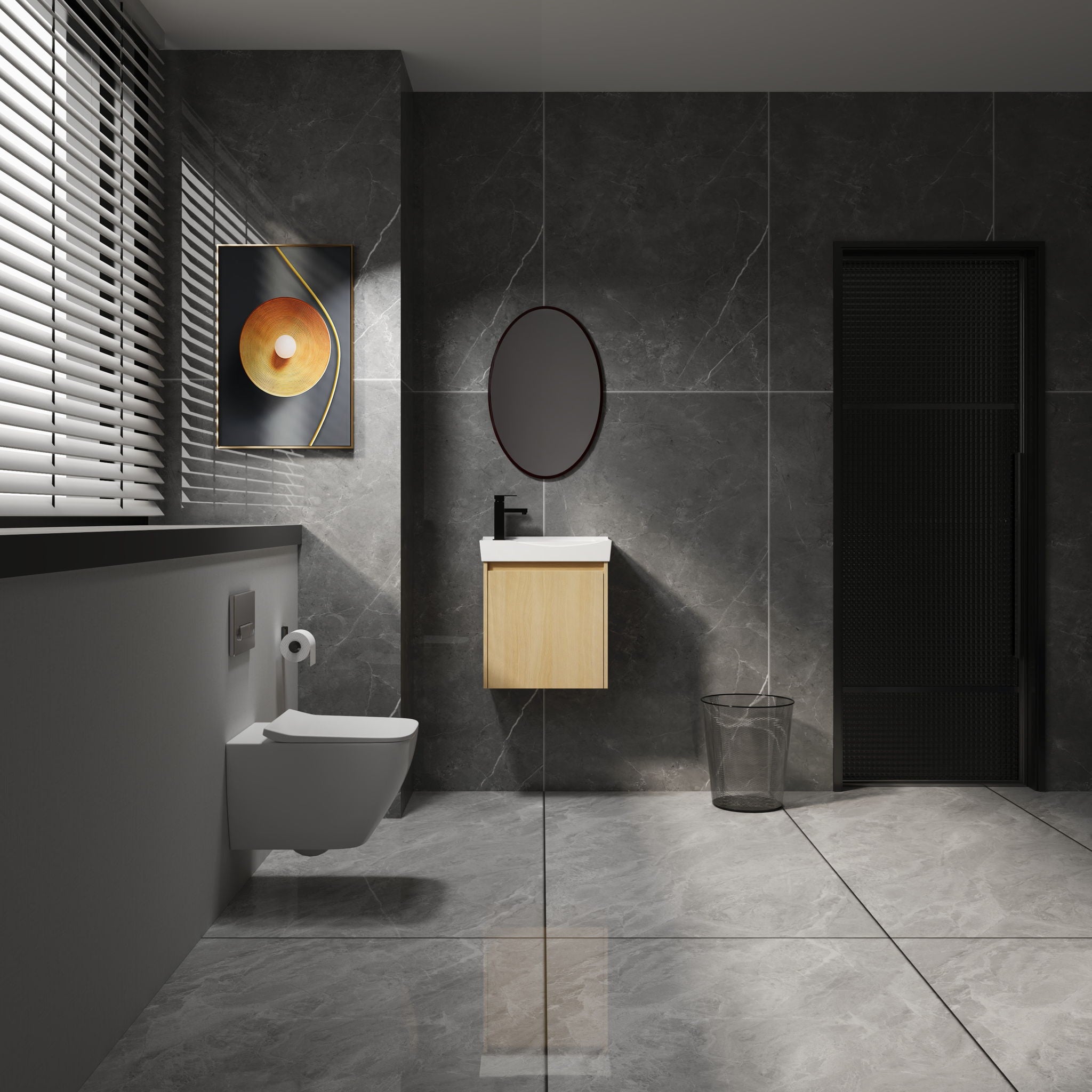 Modern Bathroom Vanity With Ceramic Basin, Wall Mounted Floating Sink Combo, Storage Cabinet