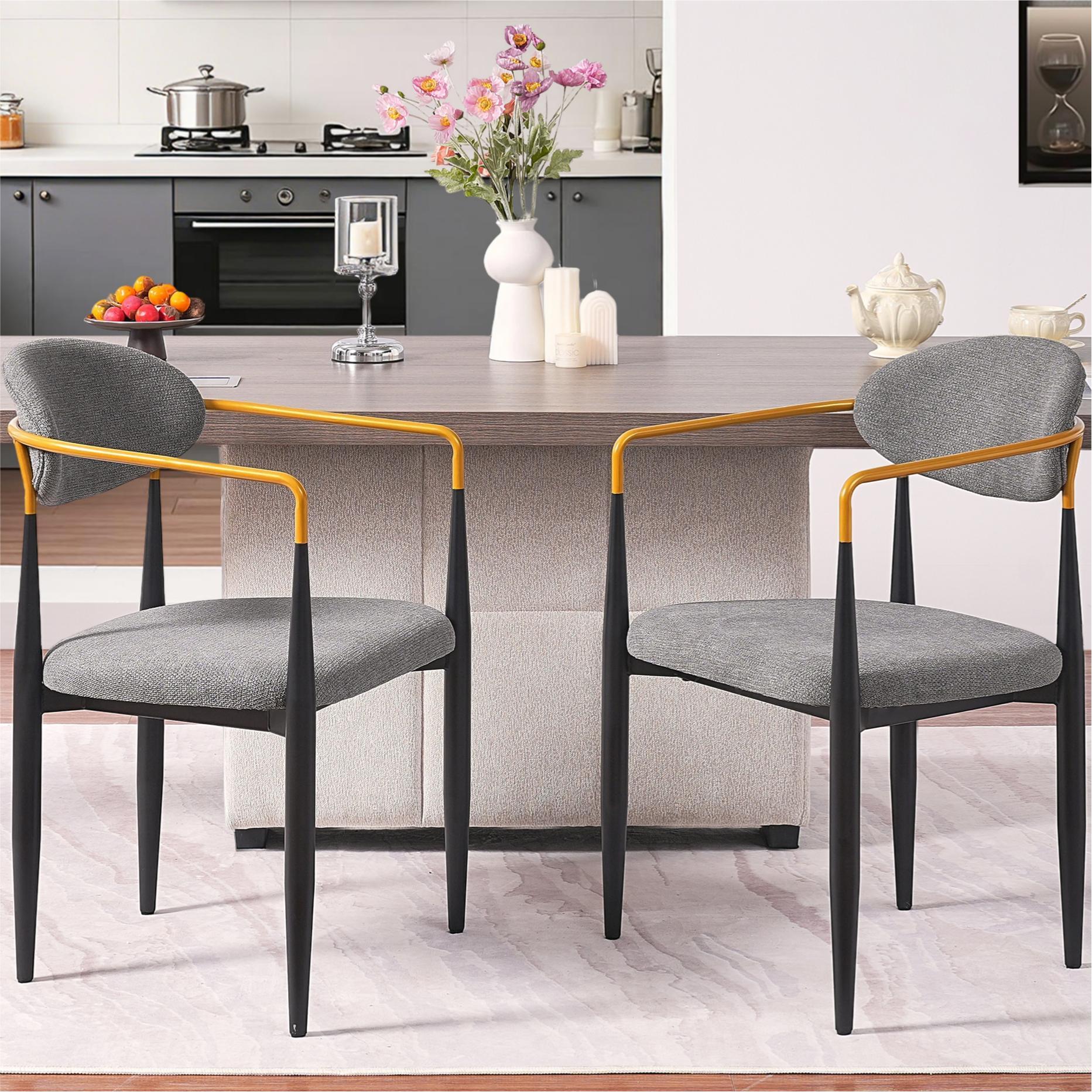 Modern Upholstered Dining Chair With Accented Armrests (Set of 2)