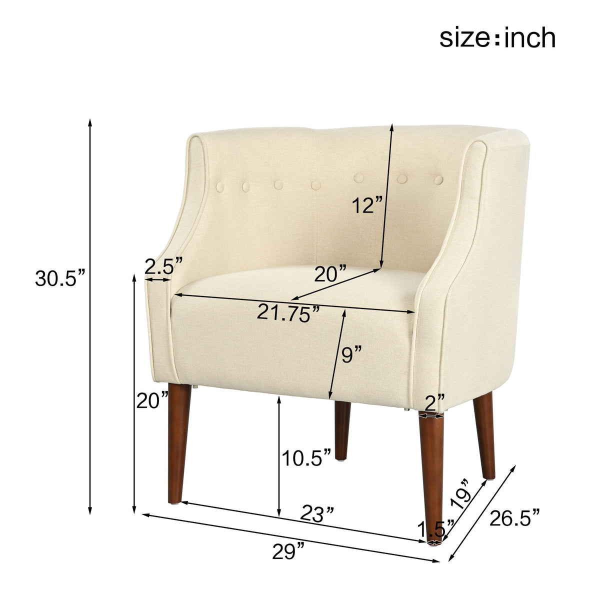 Contemporary Upholstered Club Chair With Button Tufting