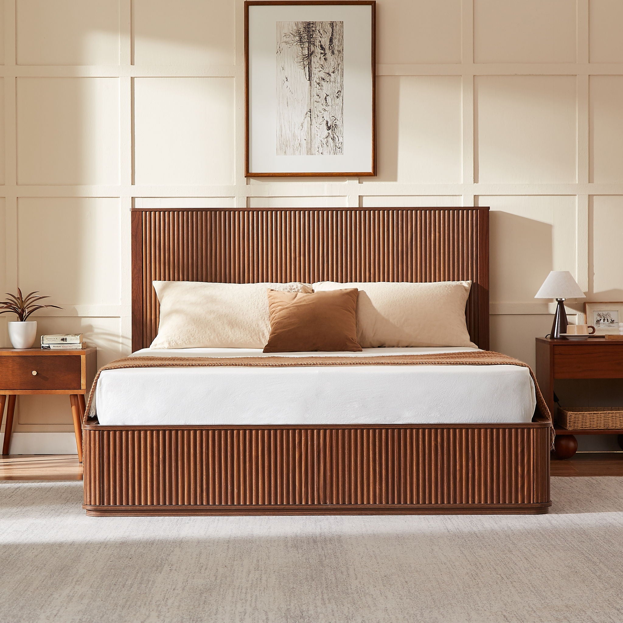 Wave Pattern Headboard Platform Bed Frame