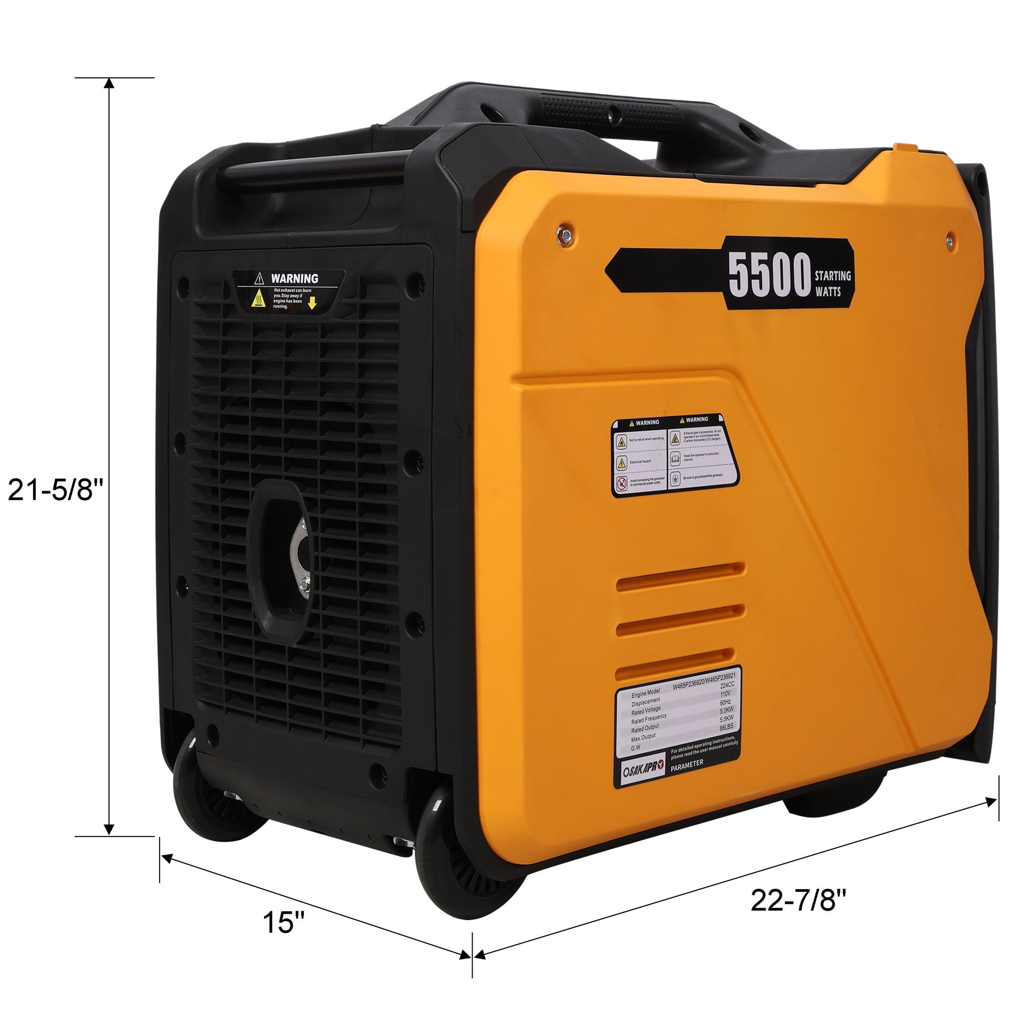 Super Quiet Inverter Generator 5.5Kw Portable Electric & Remote Start Aluminum, 224Cc 4 Stroke