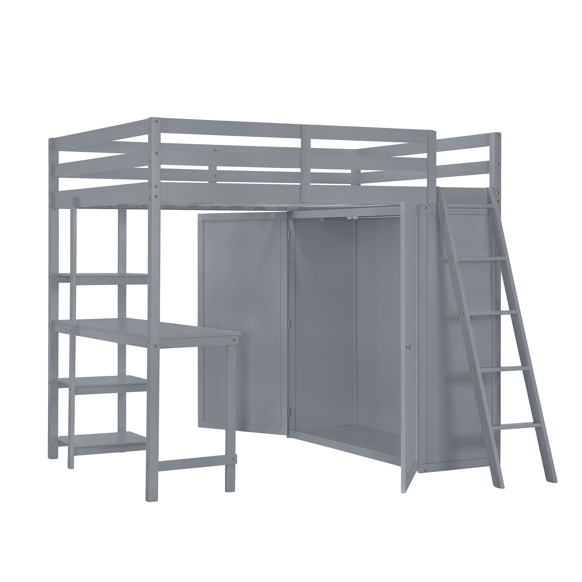Loft Bed With Wardrobe And Desk And Shelves