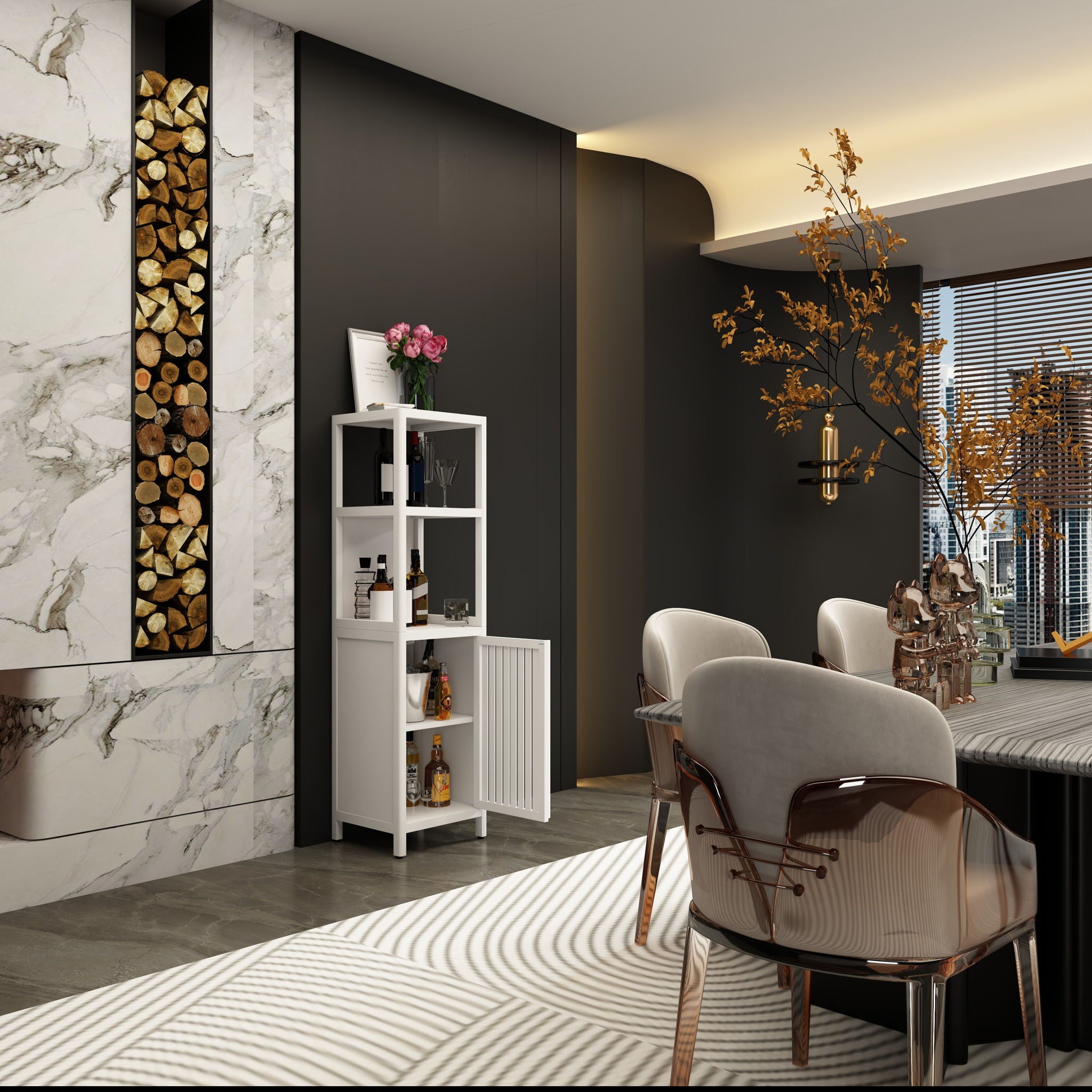 Storage Cabinet With Tall Linen Tower, Multifunctional For Bathroom