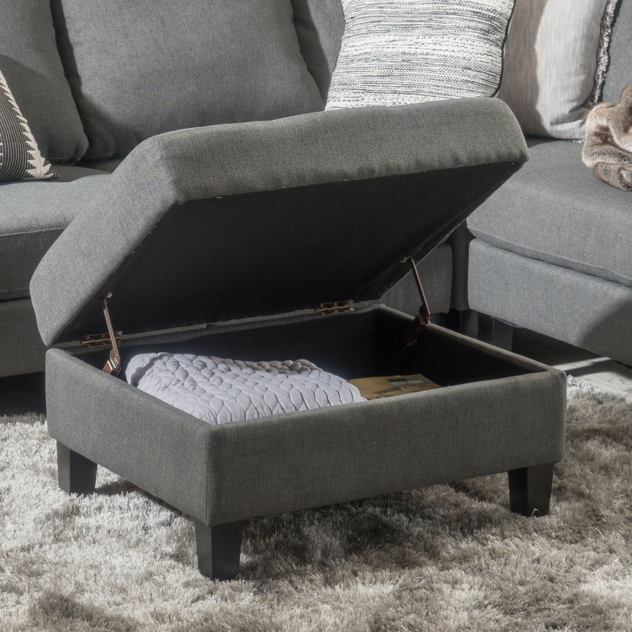 Ottoman With Birch Wood Legs And Cushioned Top For Comfort