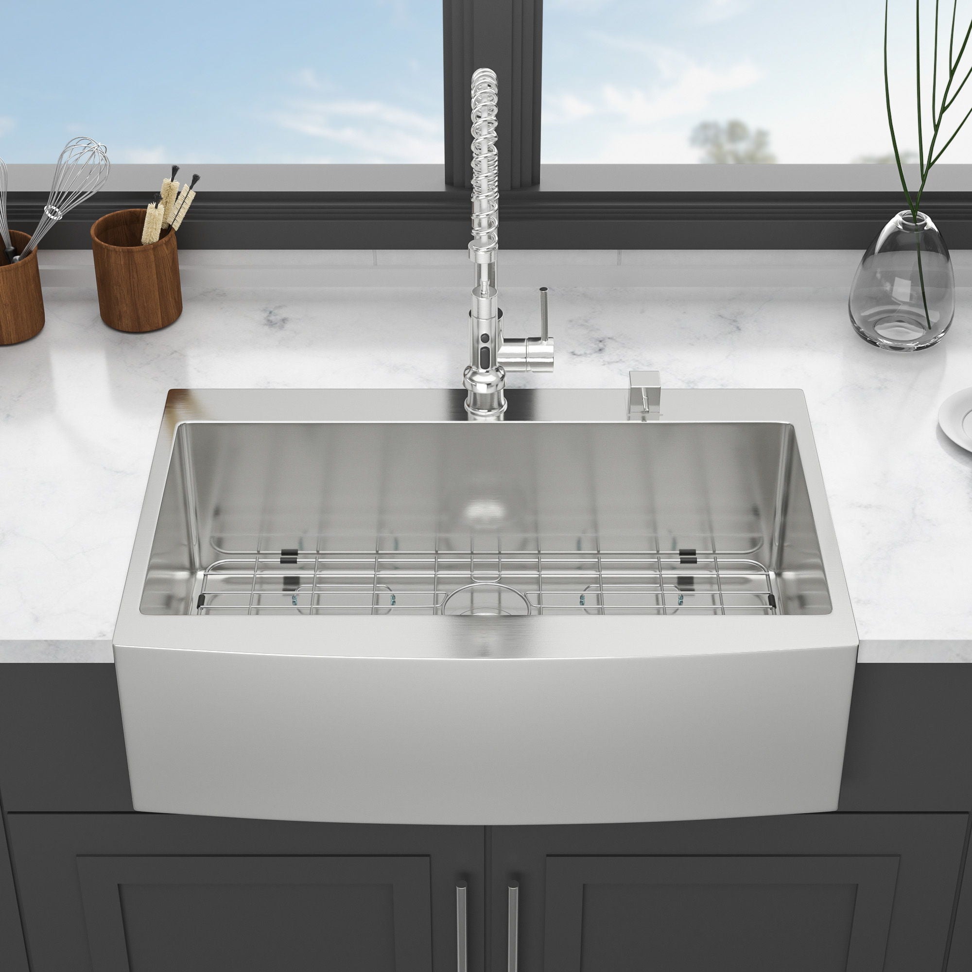 Farmhouse Style Topmount Apron Front Kitchen Sink With Easy Maintenance In Stainless Steel - Black