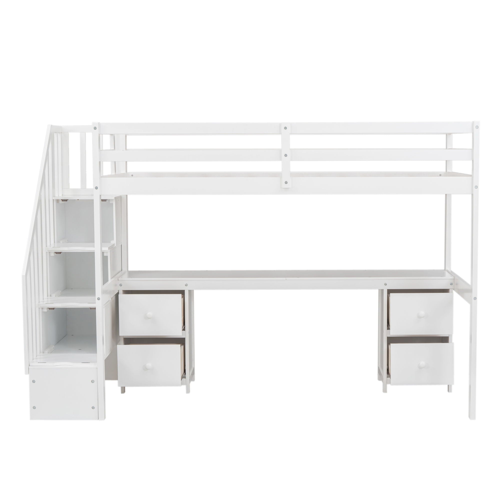 Loft Bed Frame With Built In Desk And Double Storage Drawers
