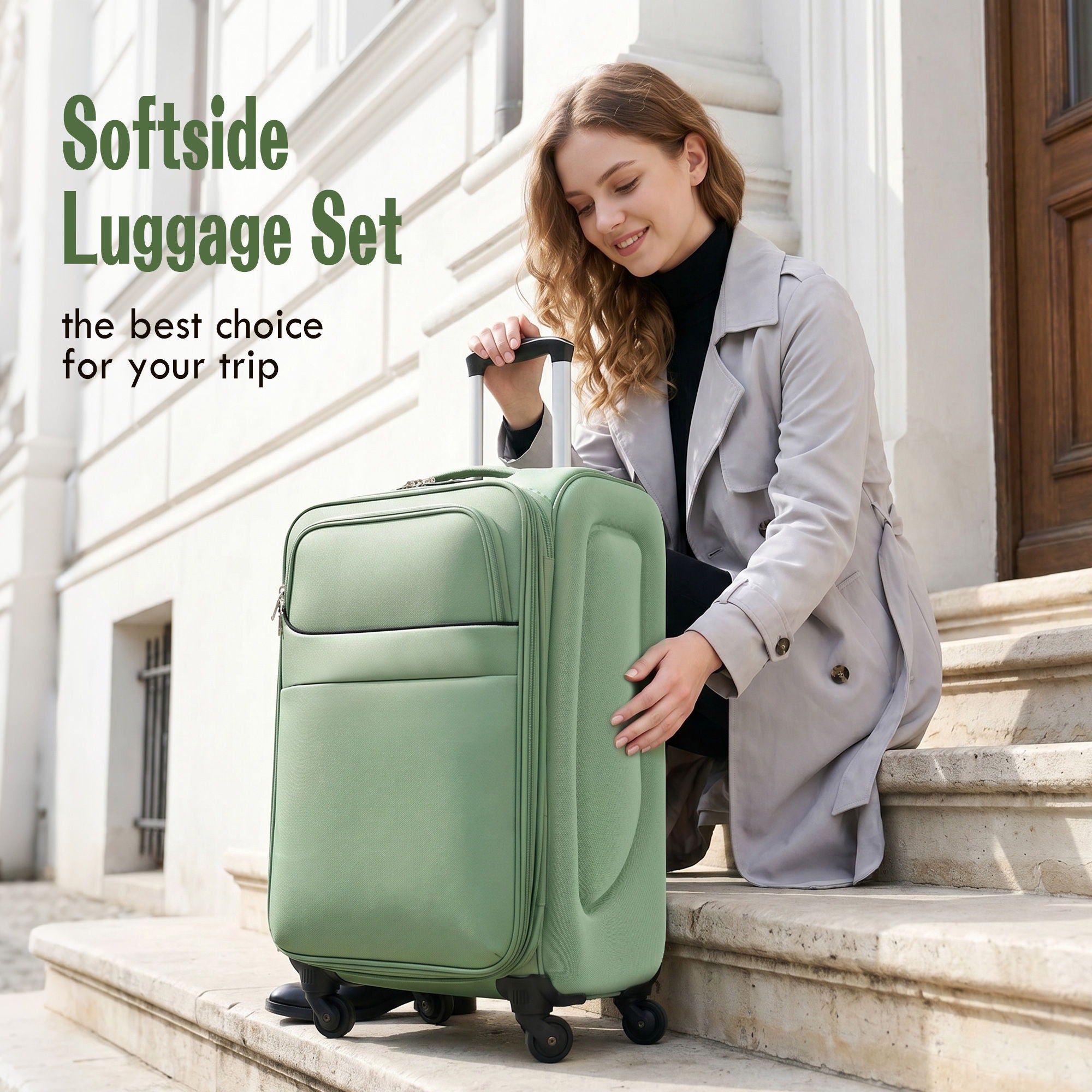 Softside Luggage 4 Piece Set With Expandable Spinner Wheels