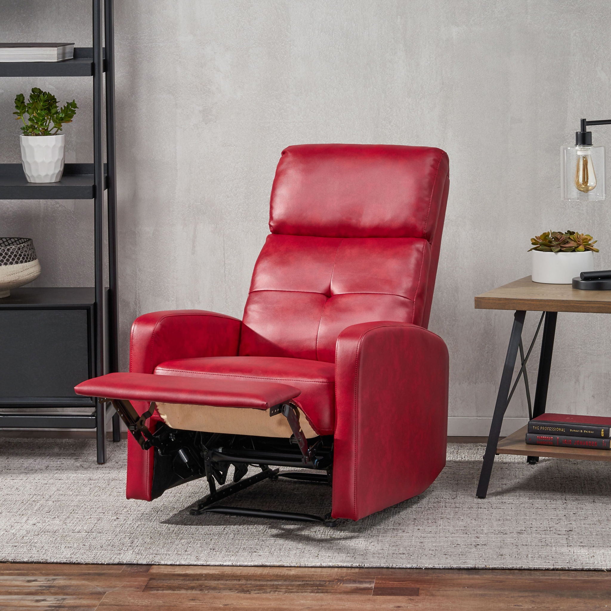 Contemporary Recliner Chair With Lever Mechanism - Red