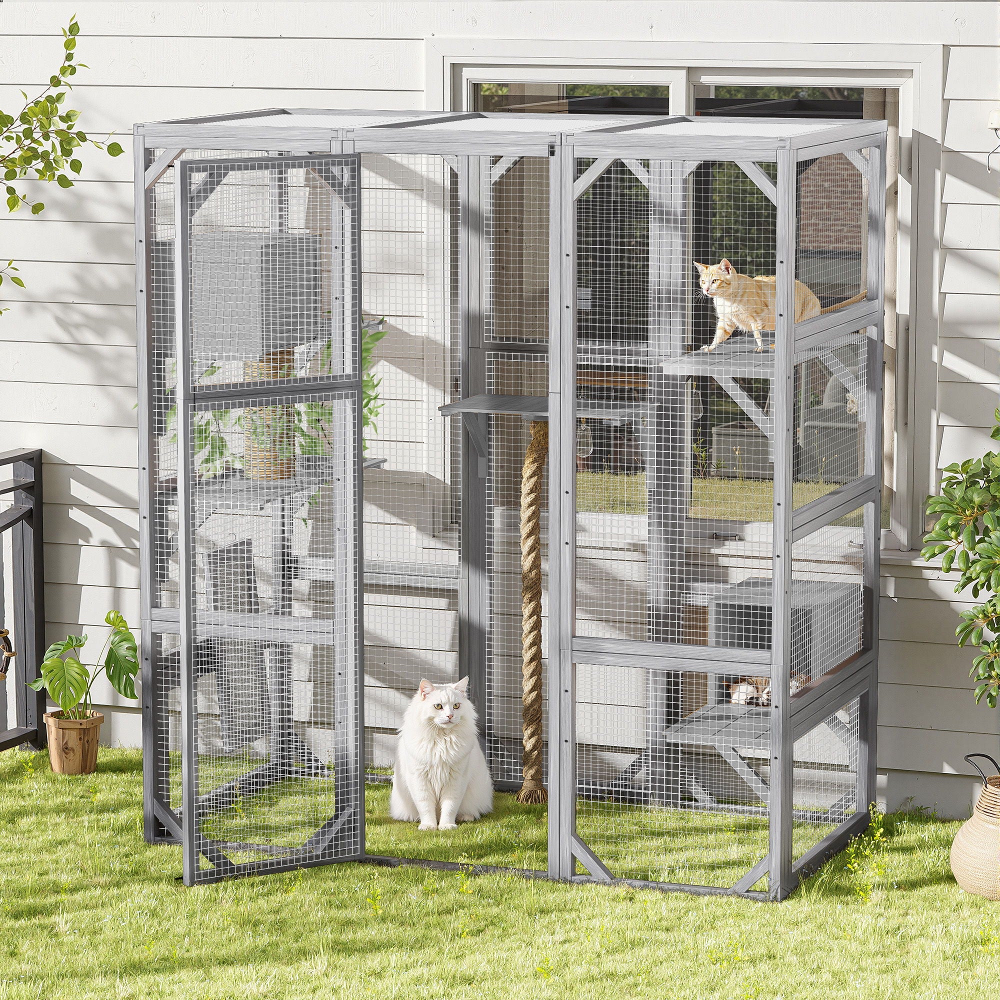 Outdoor Cat House, Diy Cat Enclosure Catio With Double Enter Doors