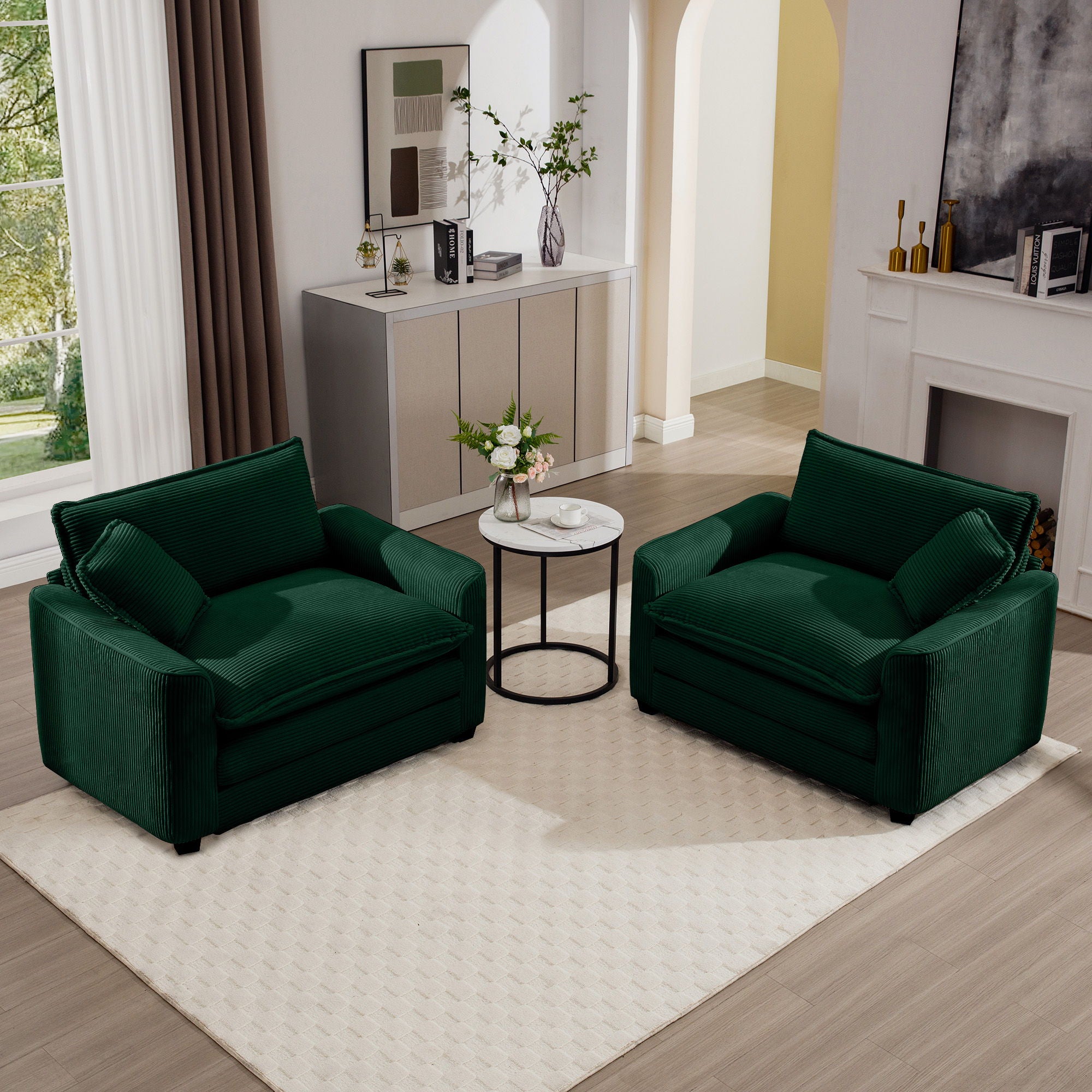 Modern Classic Fabric Single Chair Deep Seat Sofa With Pillow