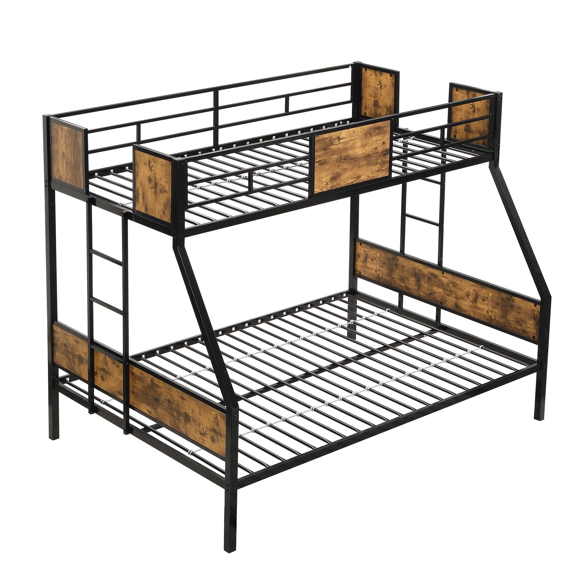 Modern Metal Bunk Bed With Side Ladders And Guardrail