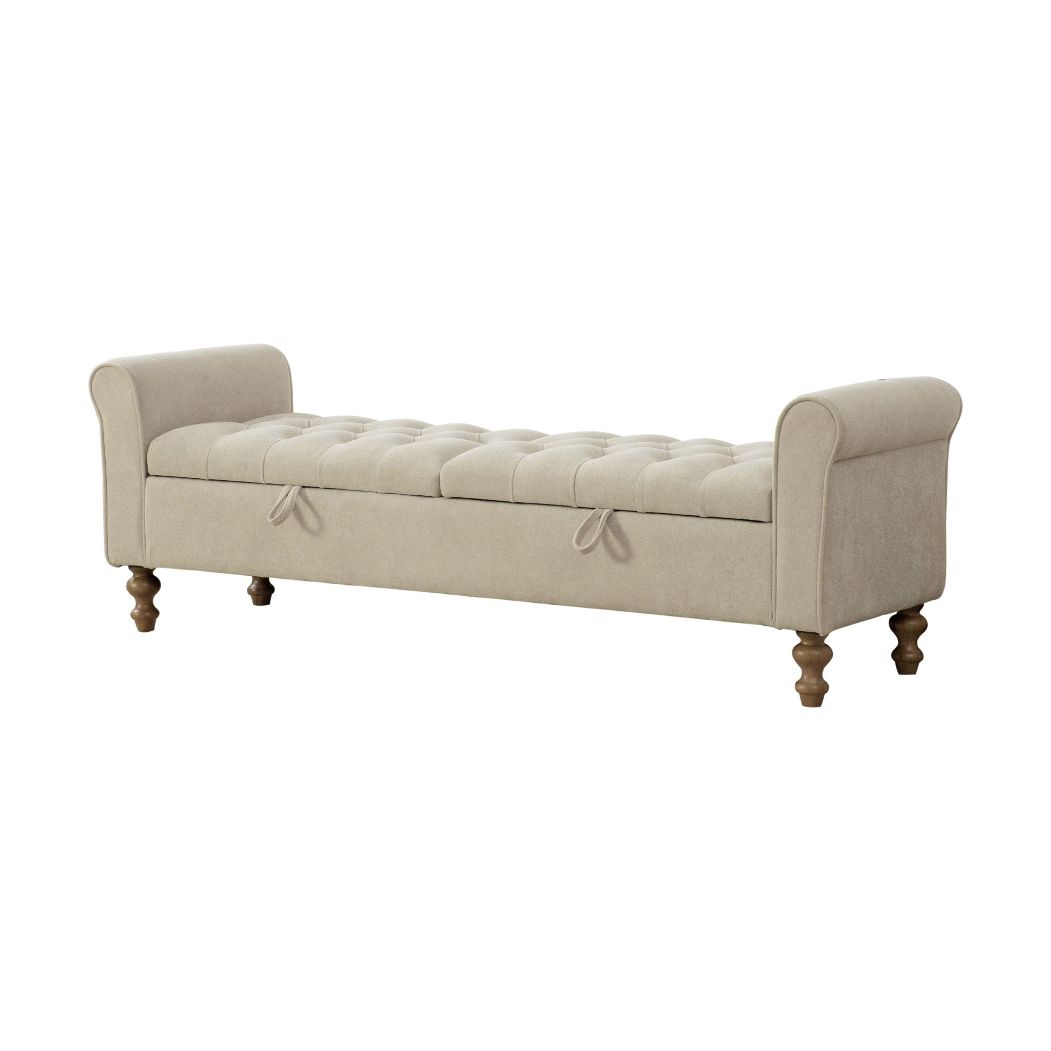 Napped Storage Bench With Rolled Armrest - Griege