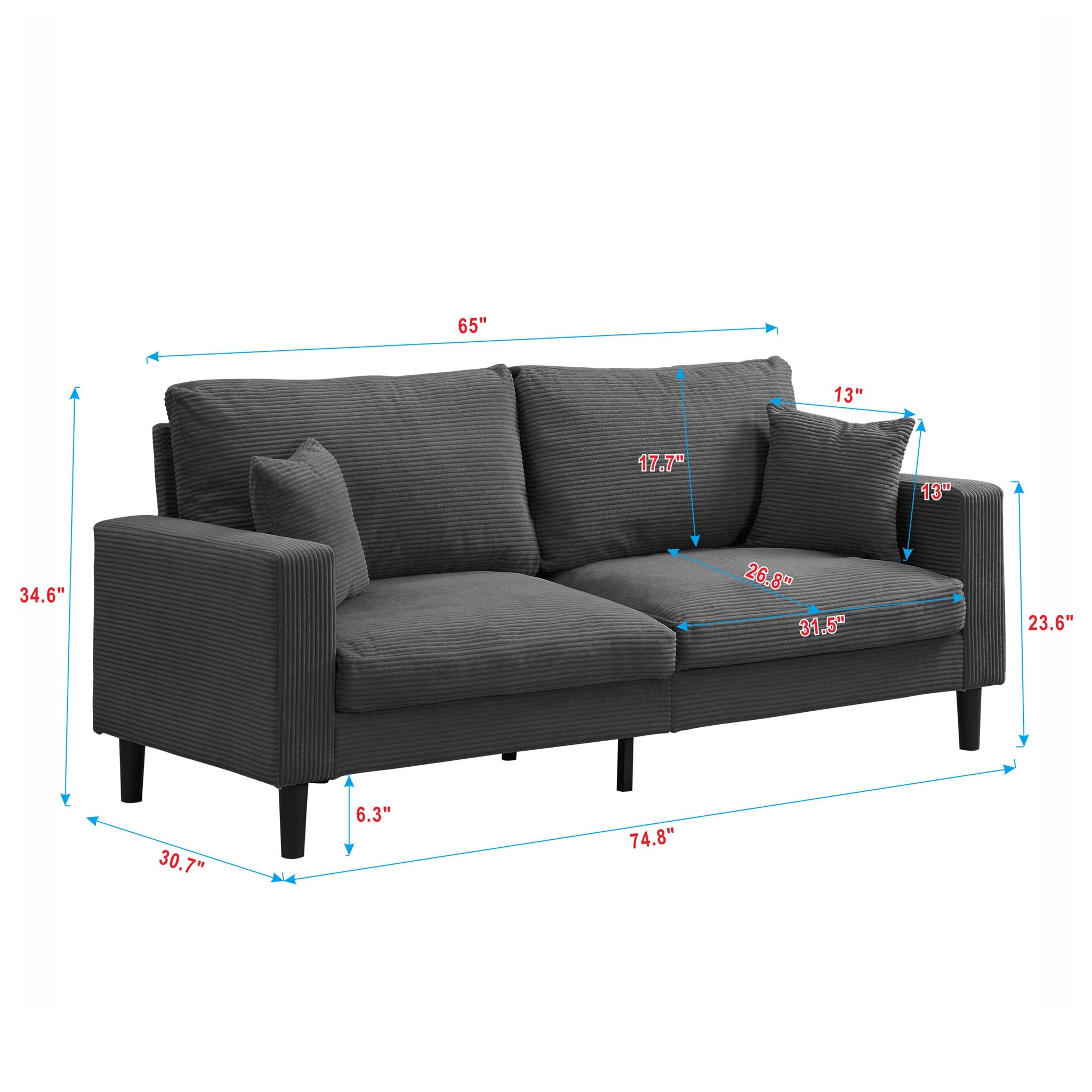 Modern Upholstered 2 Piece Sofa Set With 3 Seater And 2 Seater