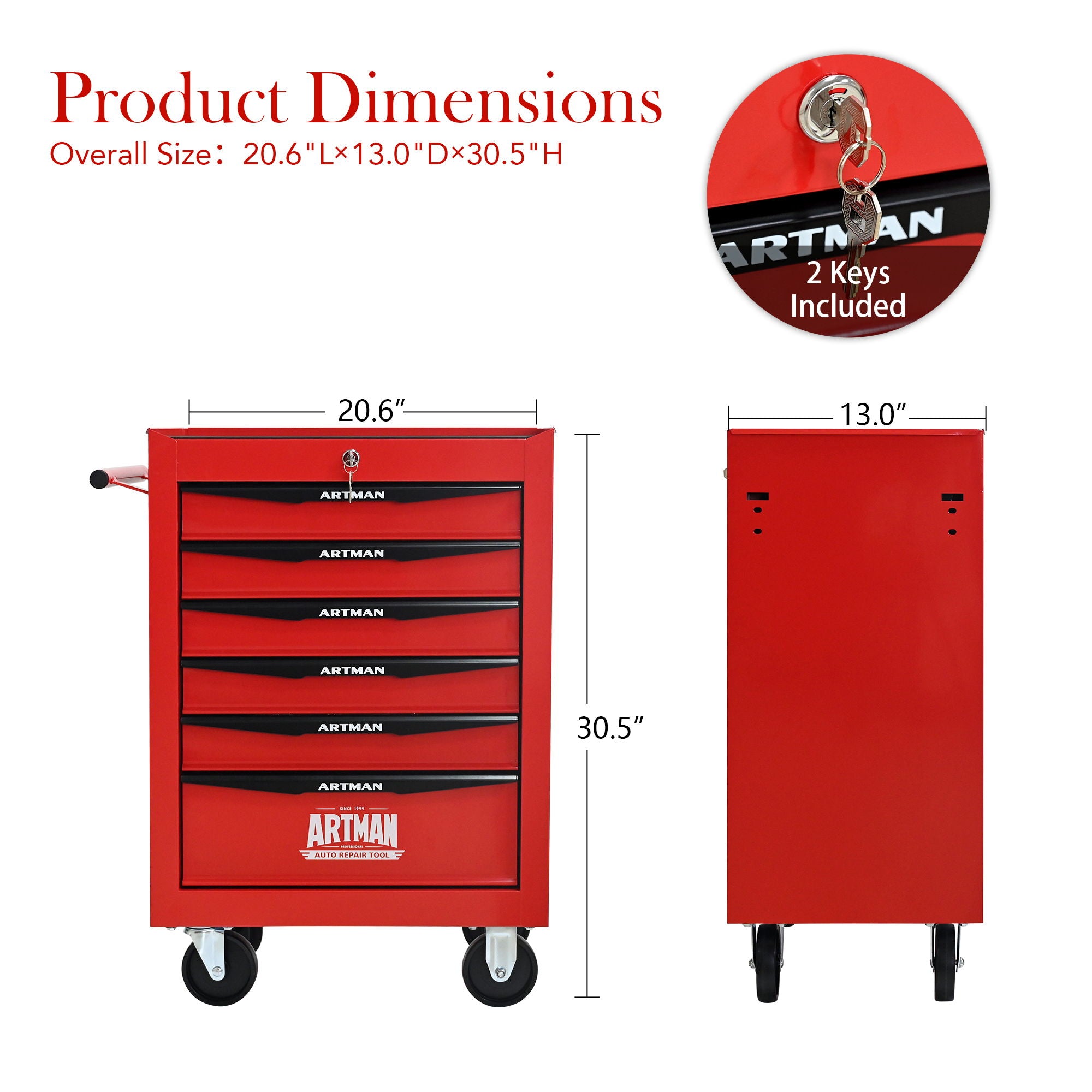 Rolling Metal Tool Chest With Drawers, Steel Storage Cabinet With Ball Bearing Slides