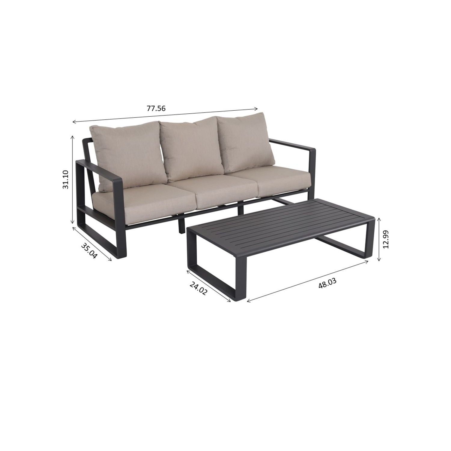 3 Seat Sofa With Rectangular Coffee Table, Cushions Tino Tino - Beige
