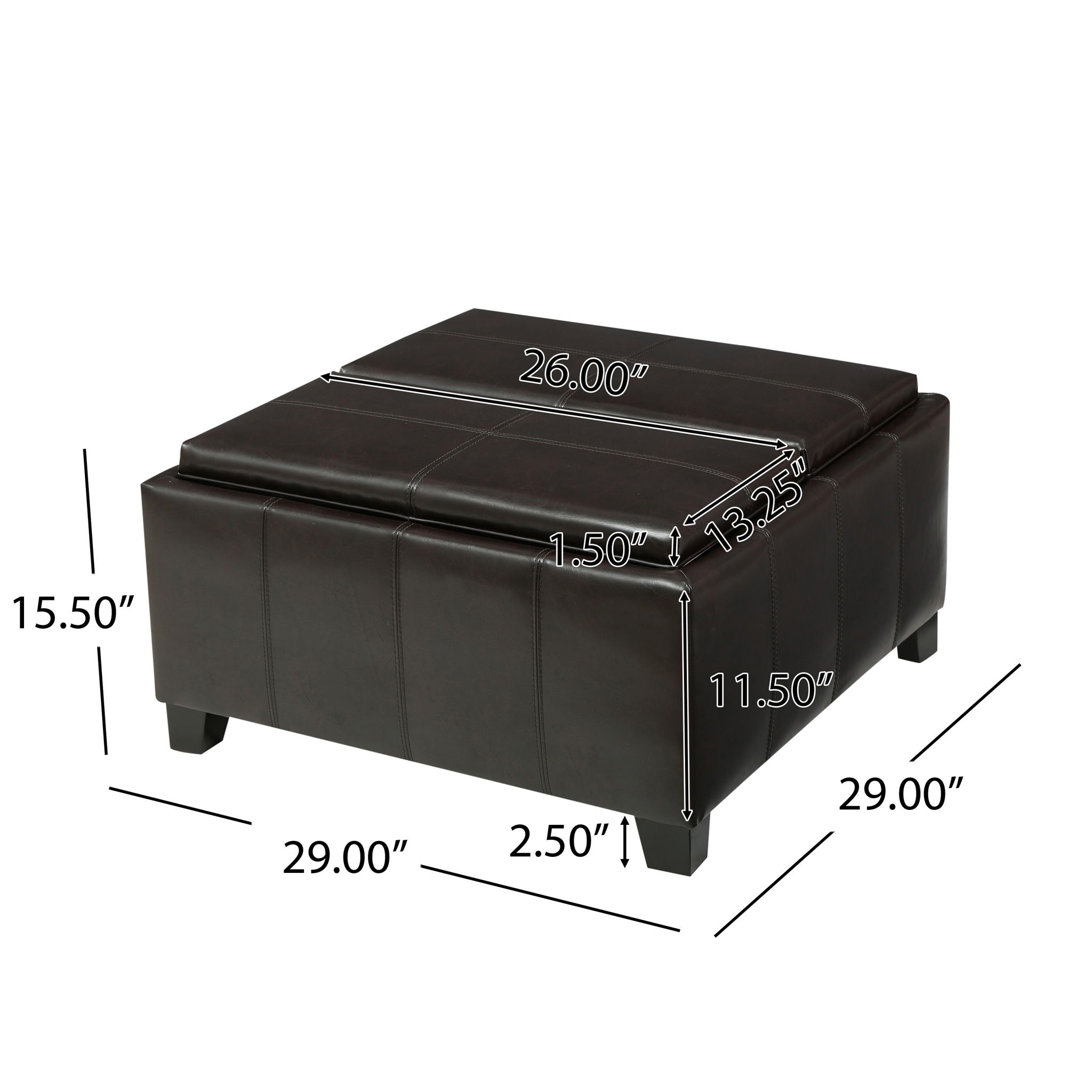 Contemporary Ottoman With Storage And Tray Tops - Brown